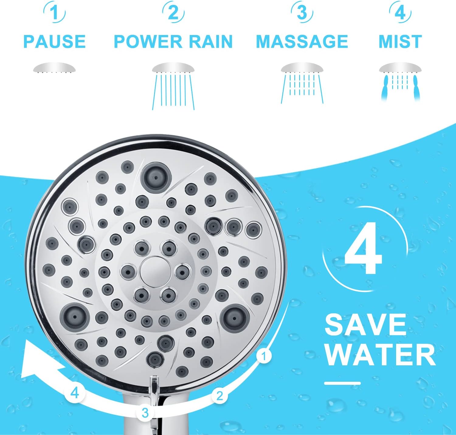 EMBATHER 8 Function Shower Heads with Handheld Spray, High Pressure Shower Handle Set with 4.7 Inch Shower Sprayer and 71 Inch Stainless Steel Hose, Polished Chrome