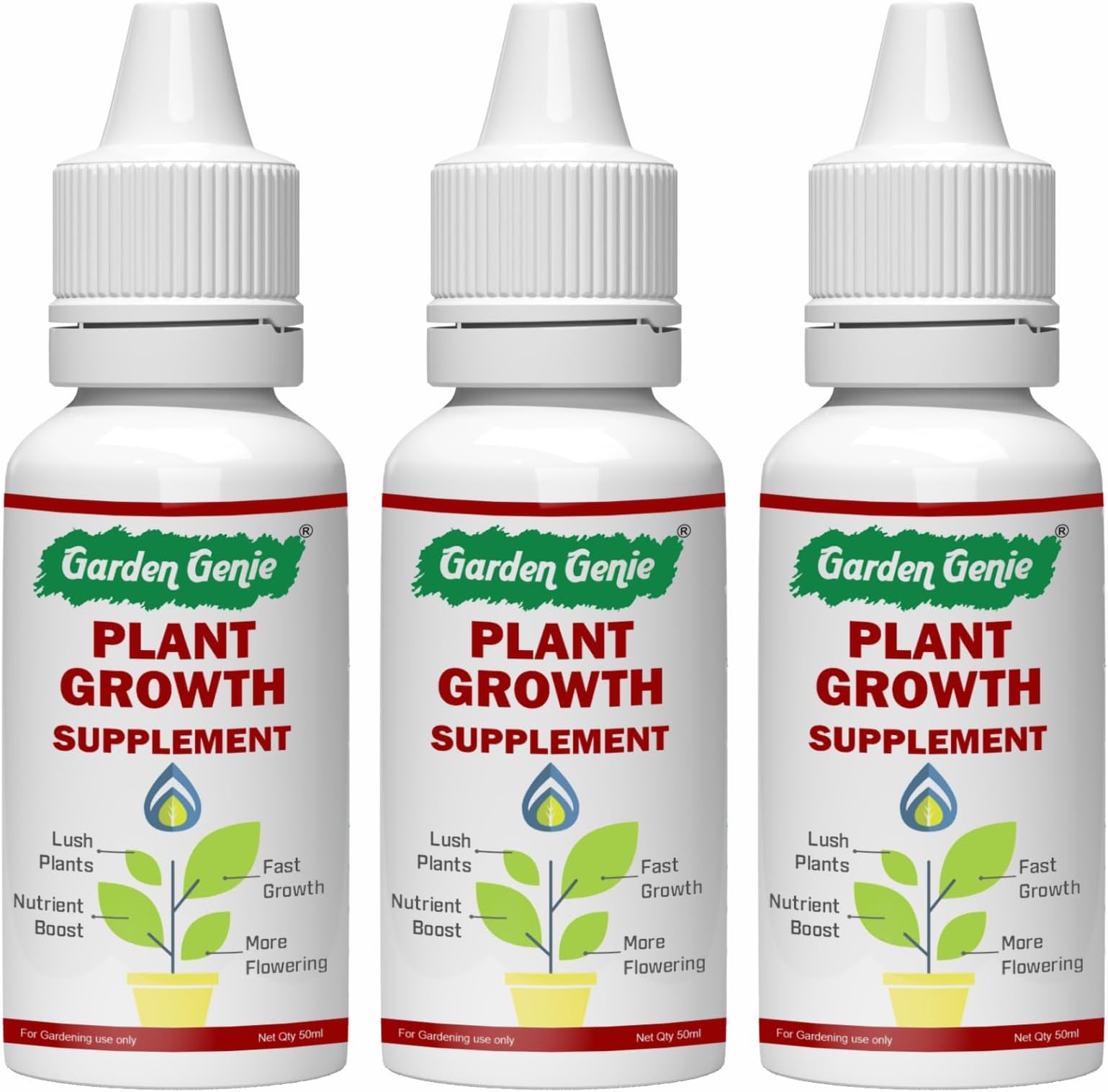 Garden Genie Plant Growth Enhancer Supplement Liquid (50ml x 3) | Fast-Acting Formula, Promotes Healthy Roots & Overall Growth of All Home Garden Plants