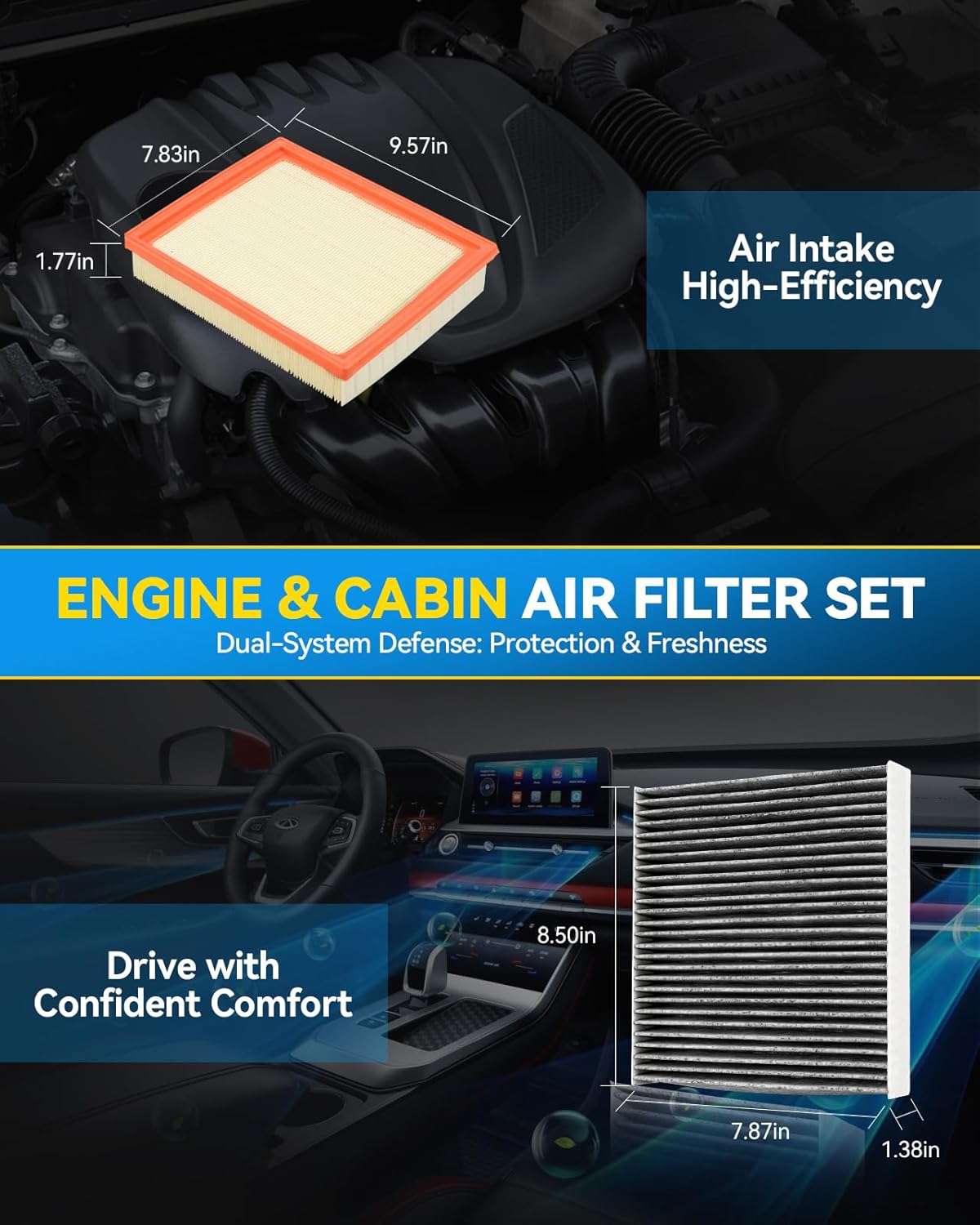 PHILTOP Engine & Cabin Air Filter Set, Compatible With Nissan Pathfinder 2022-2025, INFINITI QX60 2022-2024, Replace CA12931 CF12552 Car Accessories