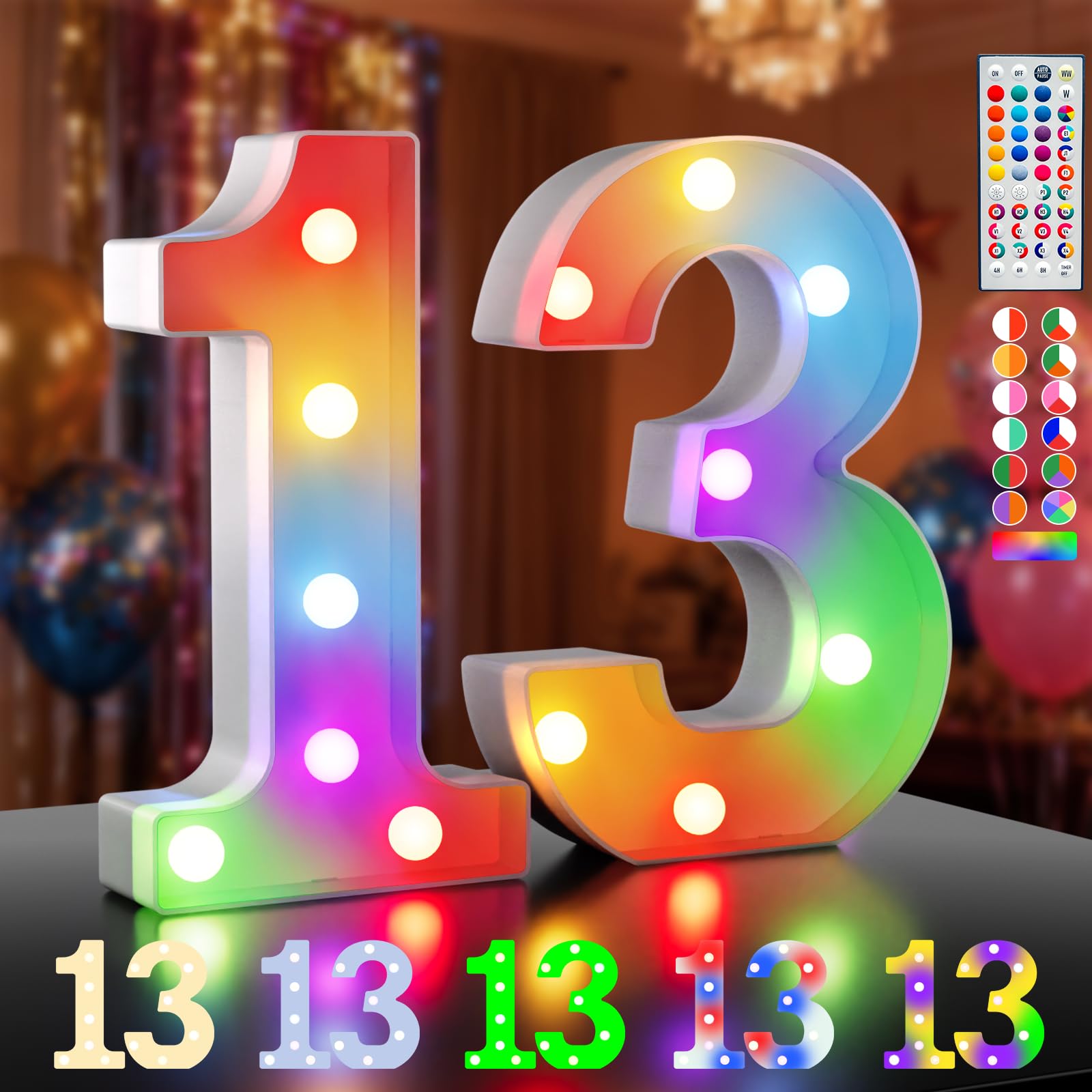 Ledido 35 Color Changing Light up Number - LED Light Up Marquee Numbers Sign for 13th Birthday Decoration Gifts, LED Number Lights for Wedding Anniversary Grad Home Bedroom Party Decor,Number 13 â image 1