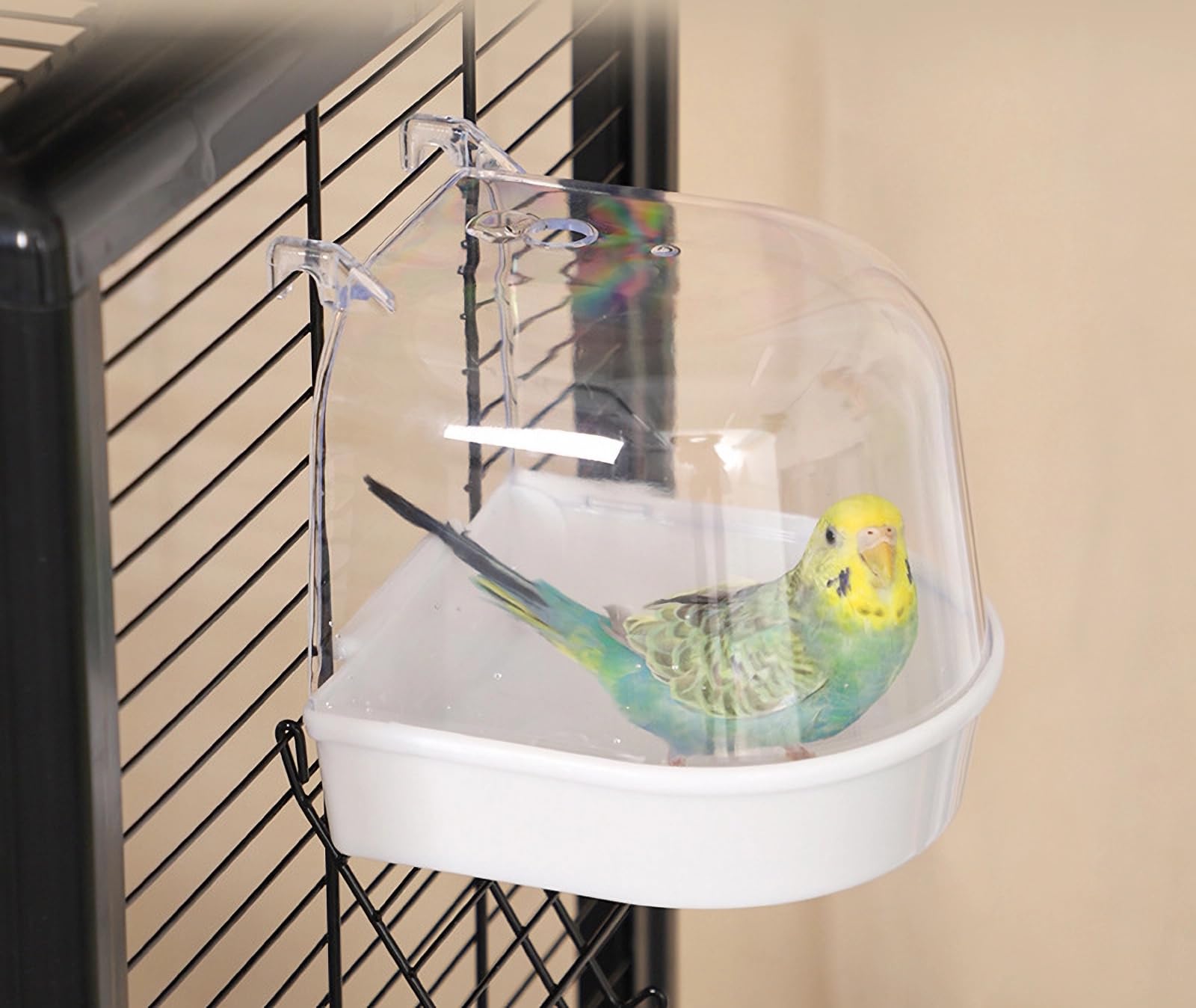 NINGVIHE Bird Bath for Cage,Bird Bath Tub,Bird Cage Accessories Parrot Bathing Tub for Small Birds Canary Budgies Parrots (White Base)