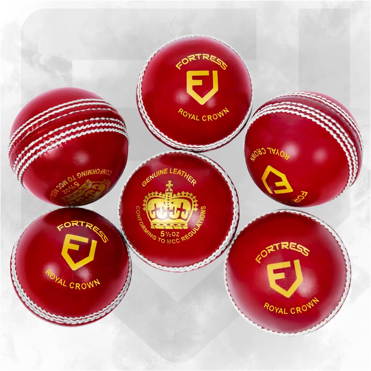 FORTRESS Machine-Stitched Royal Crown Cricket Balls | 4-Piece Construction, MCC Compliant | Available in Men’s, Women’s, and Junior Sizes