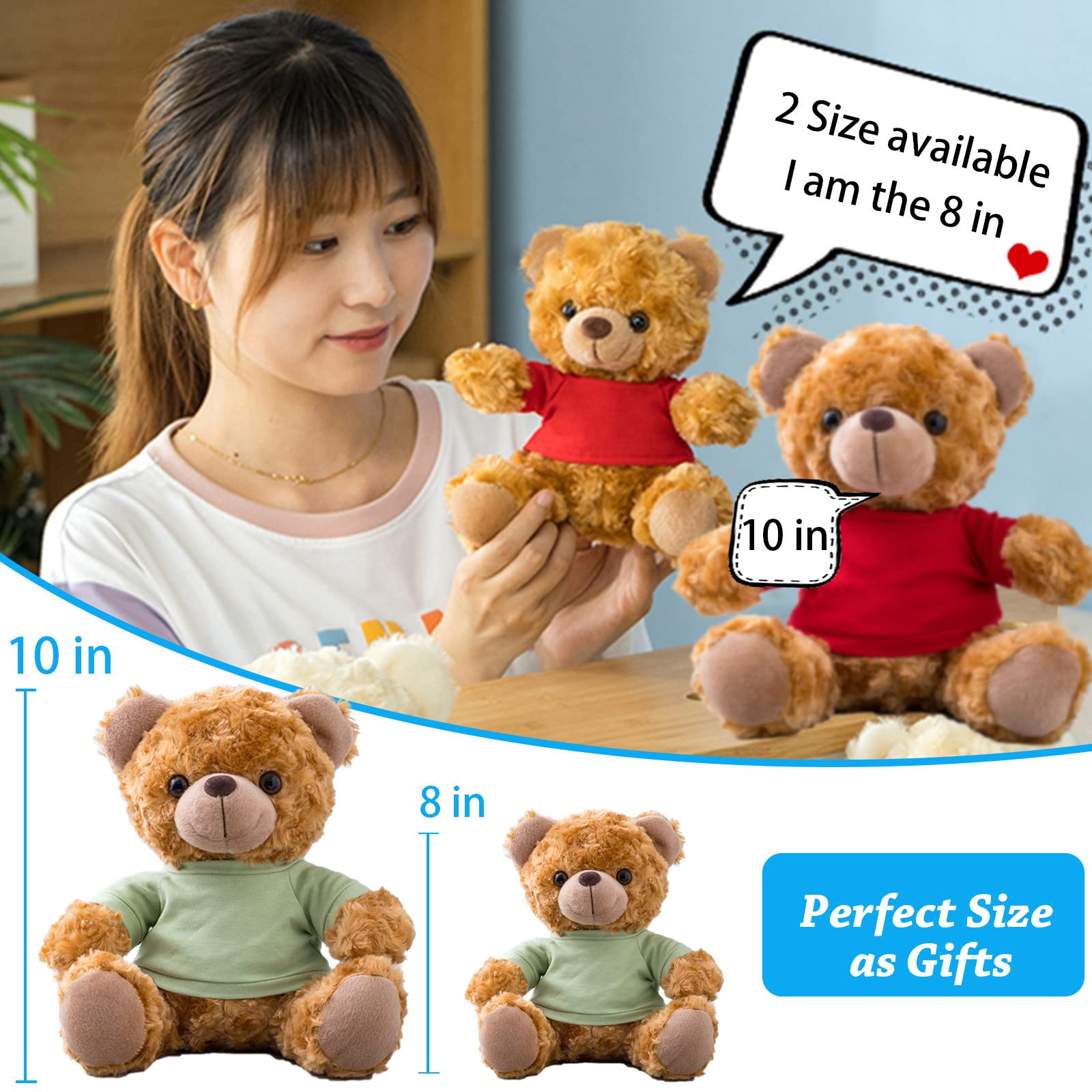 Personalized Teddy Bear Plush - Custom Text Or Photo, 8 Inch, Soft Stuffed Animal Gift For Valentine's, Birthday, Christmas (Green)