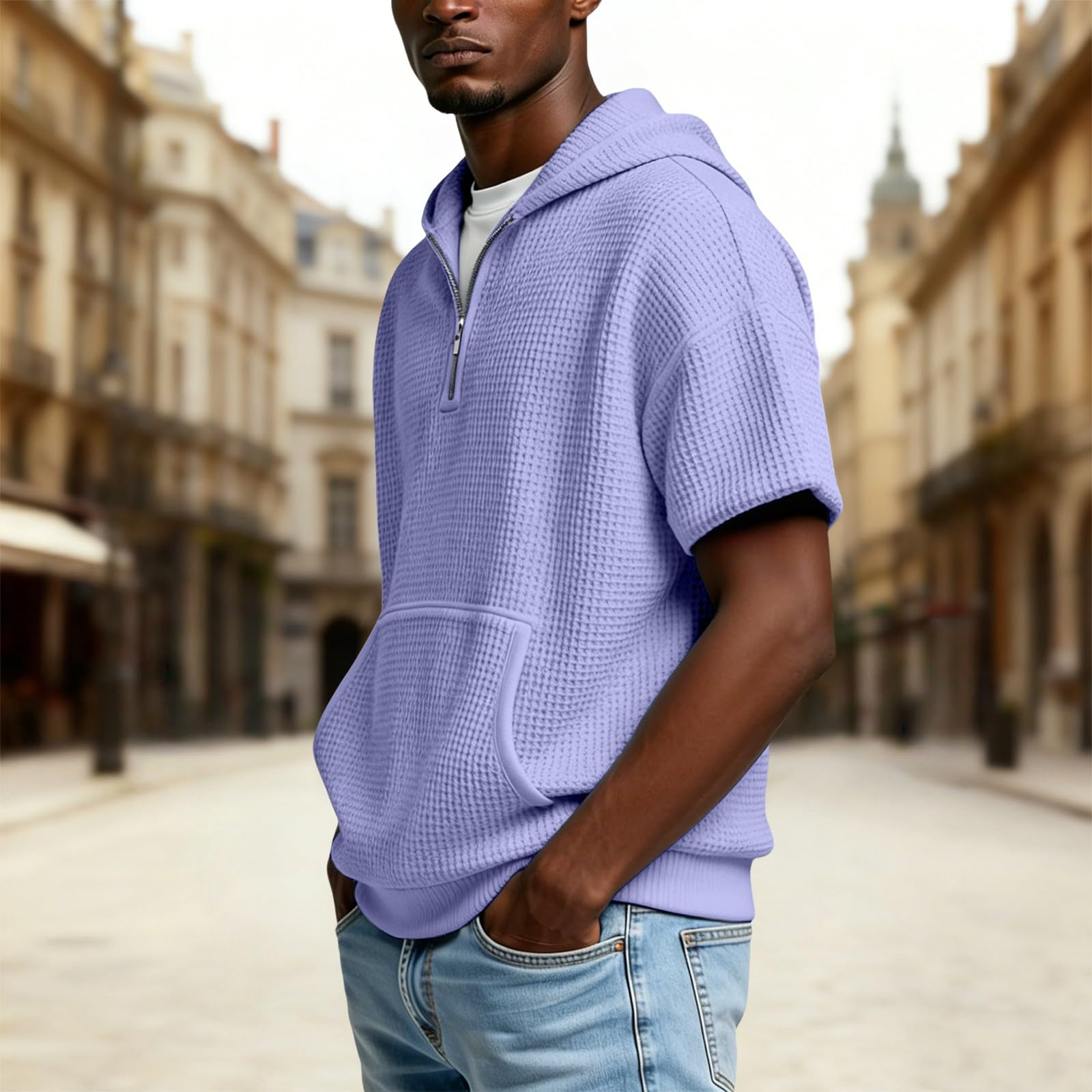 Camisa Sin Mangas Hombre Sudadera con Capucha para Hombre, De Punto Cremallera Un Y Manga Larga Bolsillo (Purple, XL) Ropa Ciclismo Camisetas Camiseta Proteccion UV Jersey Corta Top