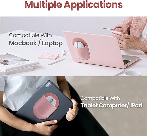 Miniatura 4 de Epessa Funda para mouse adhesiva, soporte universal para ratones inalámbricos, adhesivo reutilizable, sin residuos de pegamento, compatible con iPad