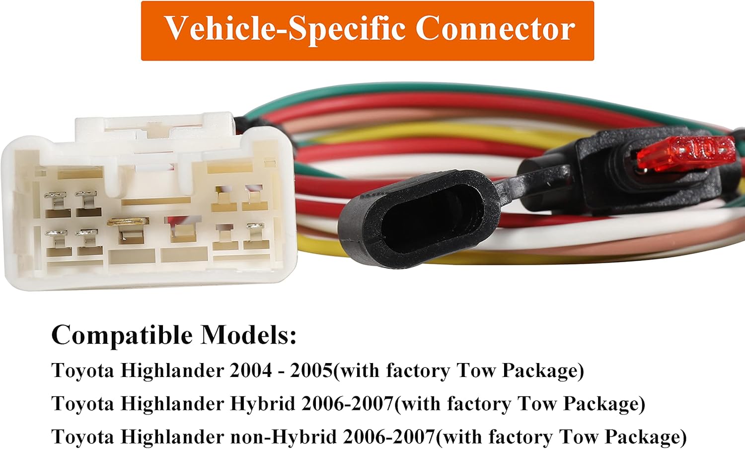Oyviny 56107 Custom 4 Pin Trailer Wiring Harness for 2004-2007 Toyota Highlander, Factory Tow Package Required, Pure Copper Wires Towing Hitch Wiring