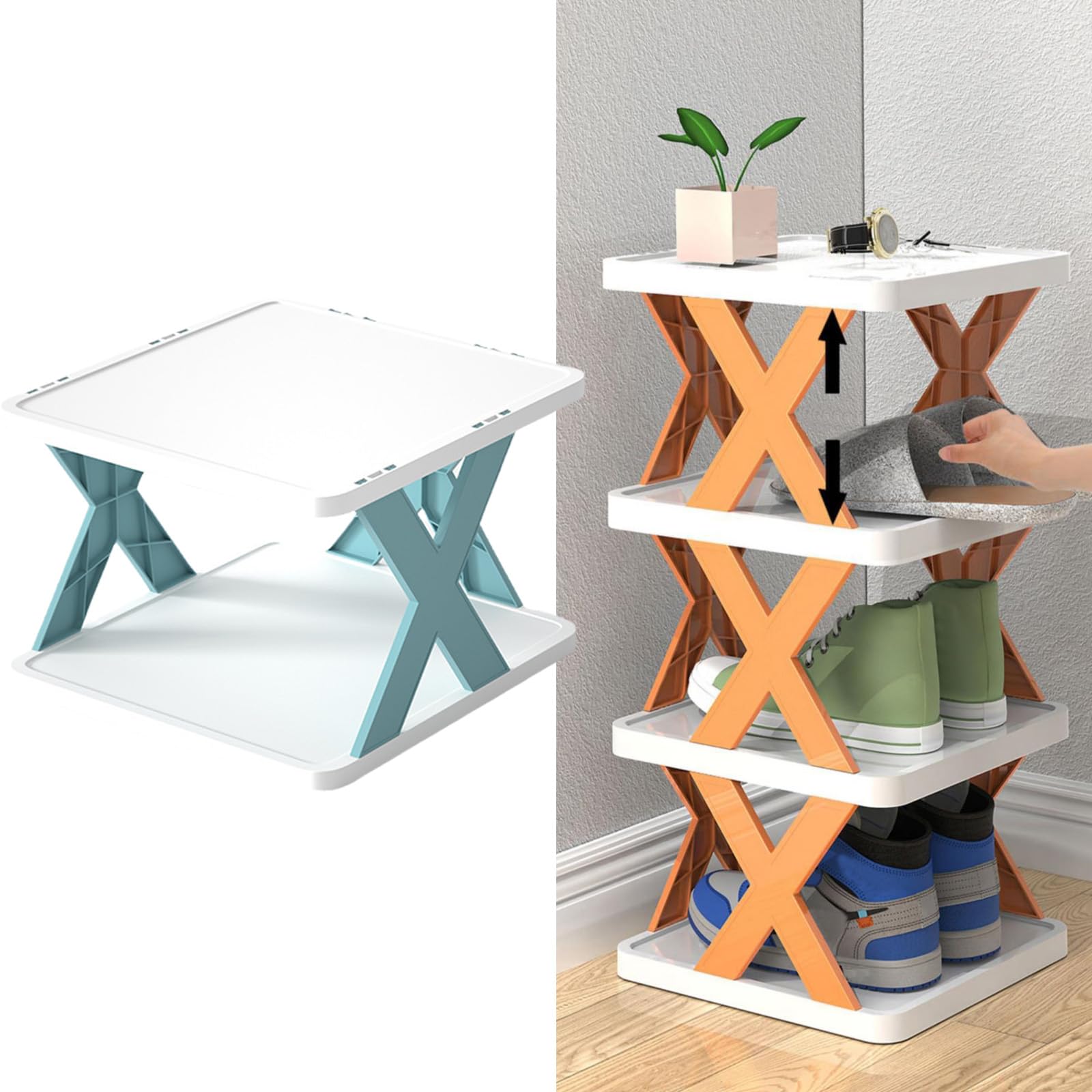 Georcep A-Lake Blue Diy Combination Shoe Rack, Multi Layer Shoe Rack, Space Saving Shoes Storage Rack, Vertical Shoes Rack For Entryway, Corner, Small Spaces, Closet, Hallway (A-Lake Blue)