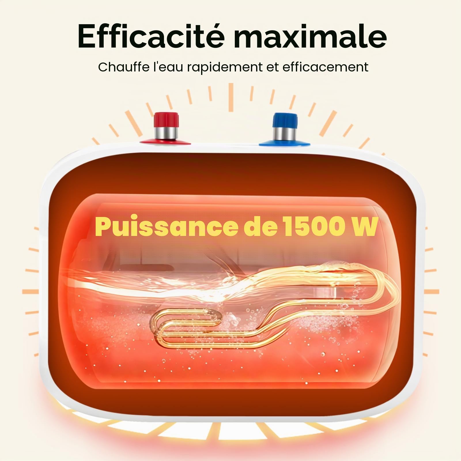 Chauff-eau électrique 6L, Mini chauffe eau instantané electrique 220V 1500W chauffe-eau cuisine d'eau sous évier 30-65℃, Montage mural Chauffe-eau électrique sans réservoir