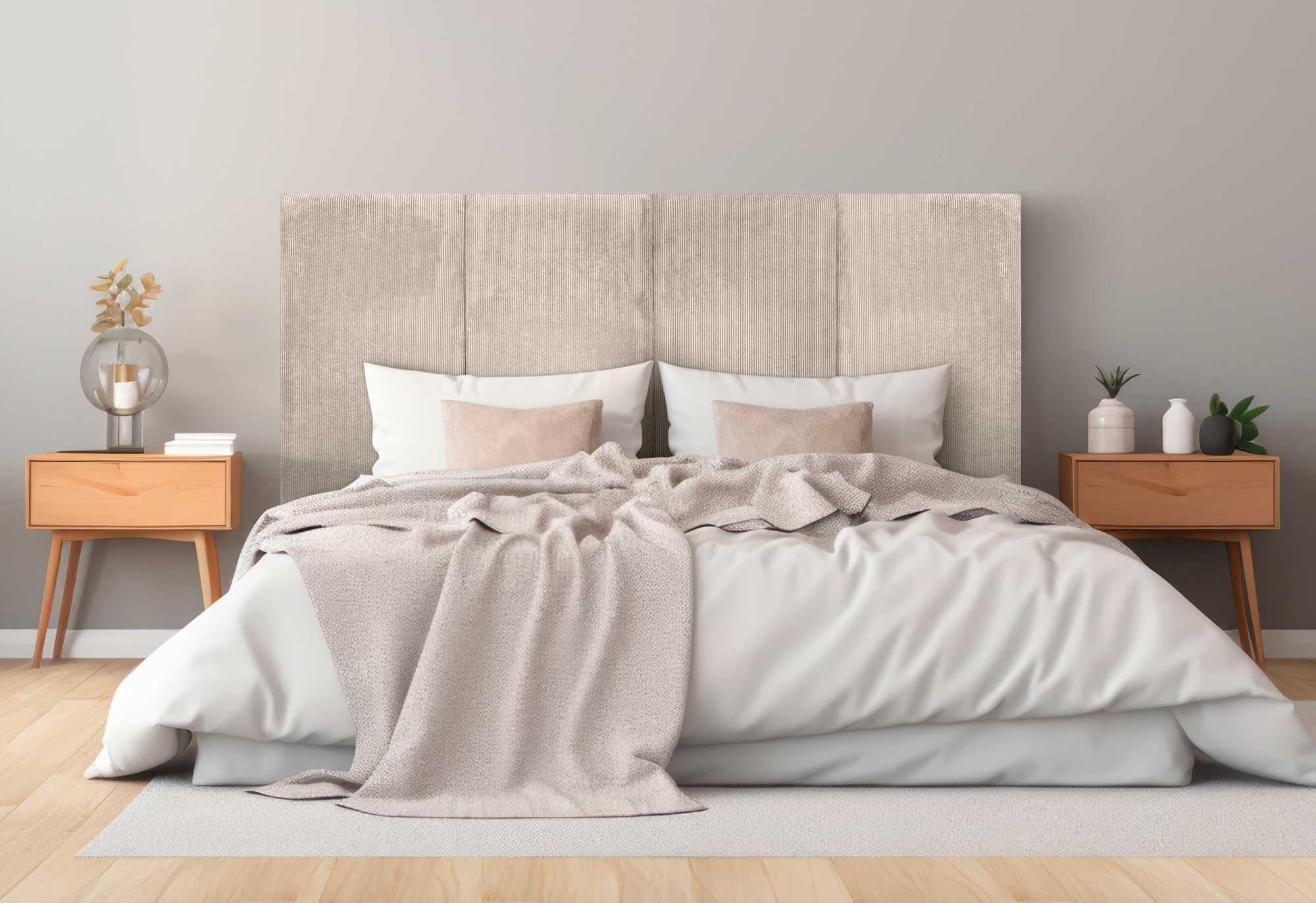 DHOME Cabecero Tapizado Pana Premium Antimanchas Diseño Modular Vertical Autoadhesivo Cabezal Cama Dormitorio Acolchado (Beige, 160cm, Altura 80cm, x4)