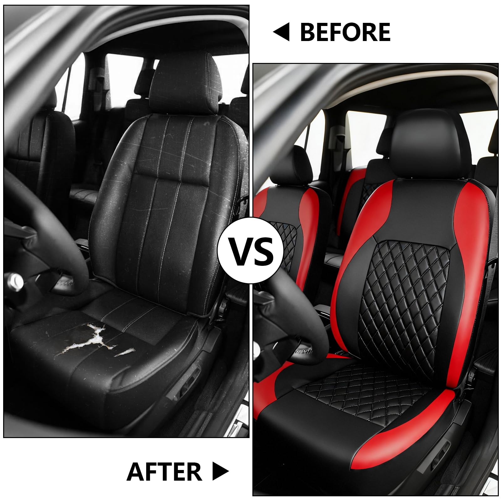 Lot de 9 housses de siège de voiture, en cuir, imperméables, avec airbags latéraux, housse de siège avant et housse d'appui-tête, rouges