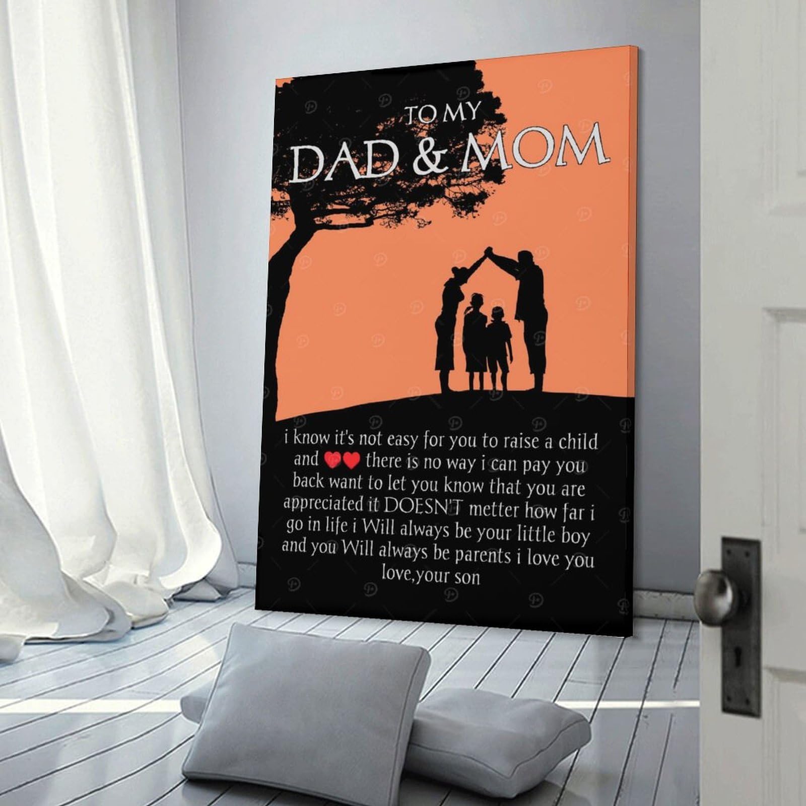 Junmoney Family Silhouette with Heartfelt Message Decorative Wall Artwork 16x24inch(40x60cm), for Front Hall, Corridor Or Welcome Spaces, Decorative Wall Art for Narrow Spaces