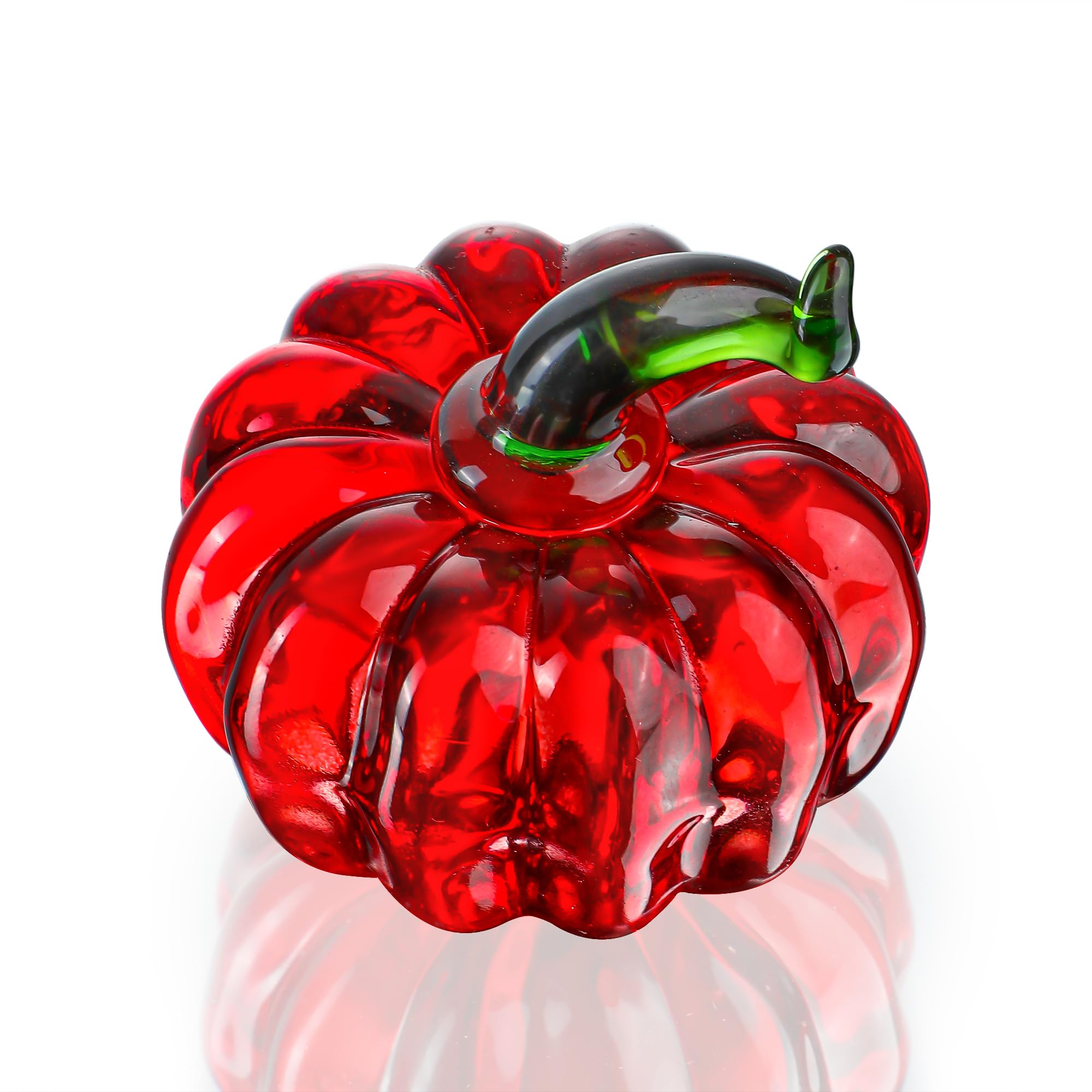 Dytartzx Hand Blown Crystal Pumpkin Figurine，Tabletop Decorative Ornaments，Ideal for Fall Harvest Halloween (Red)