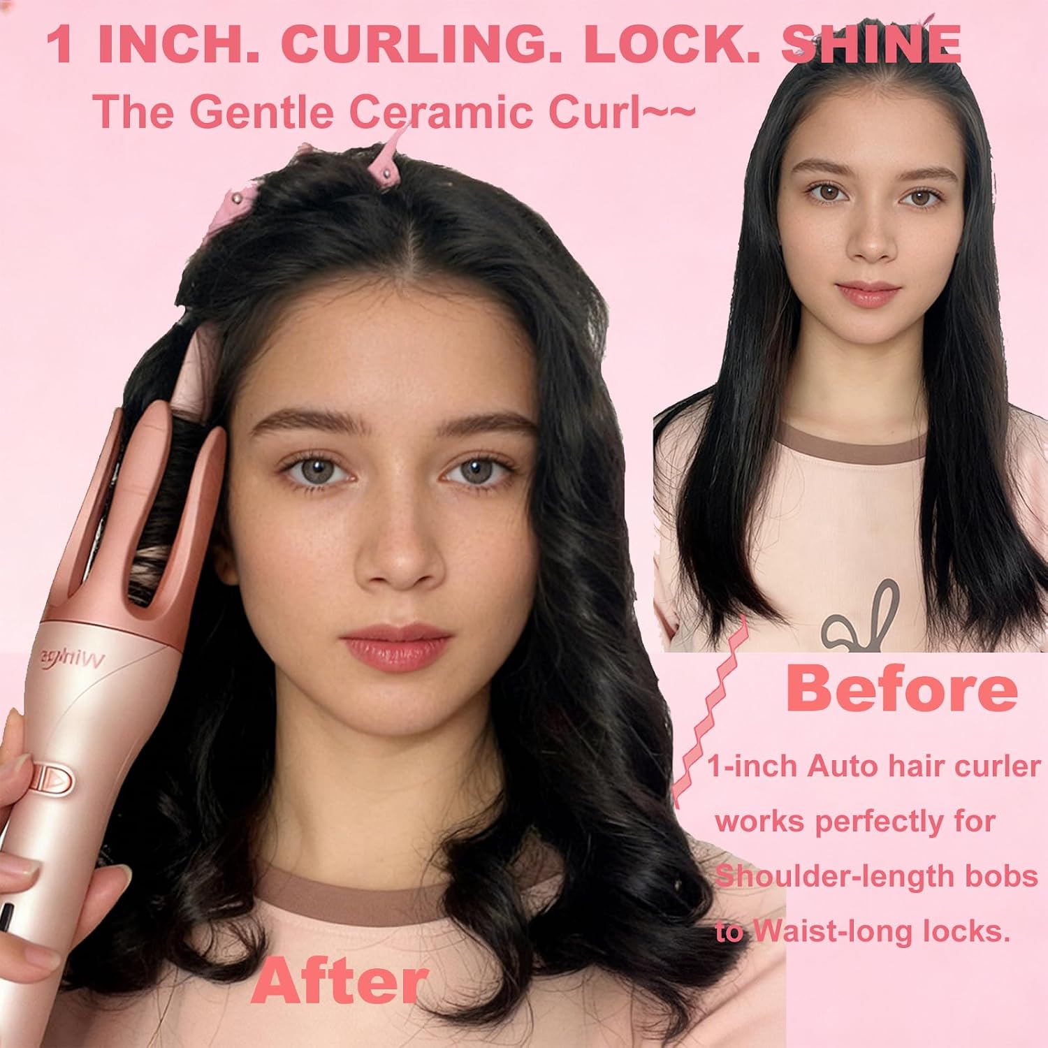 Automatic Rotating Curling Iron,1 inch Auto Curling Iron, Dual Voltage Portable Hair Curler, 3 Temp Fast Heating, 2 Way Rotation, Auto Shut-Off, Ceramic Hair Curler Wand with Travel Bag