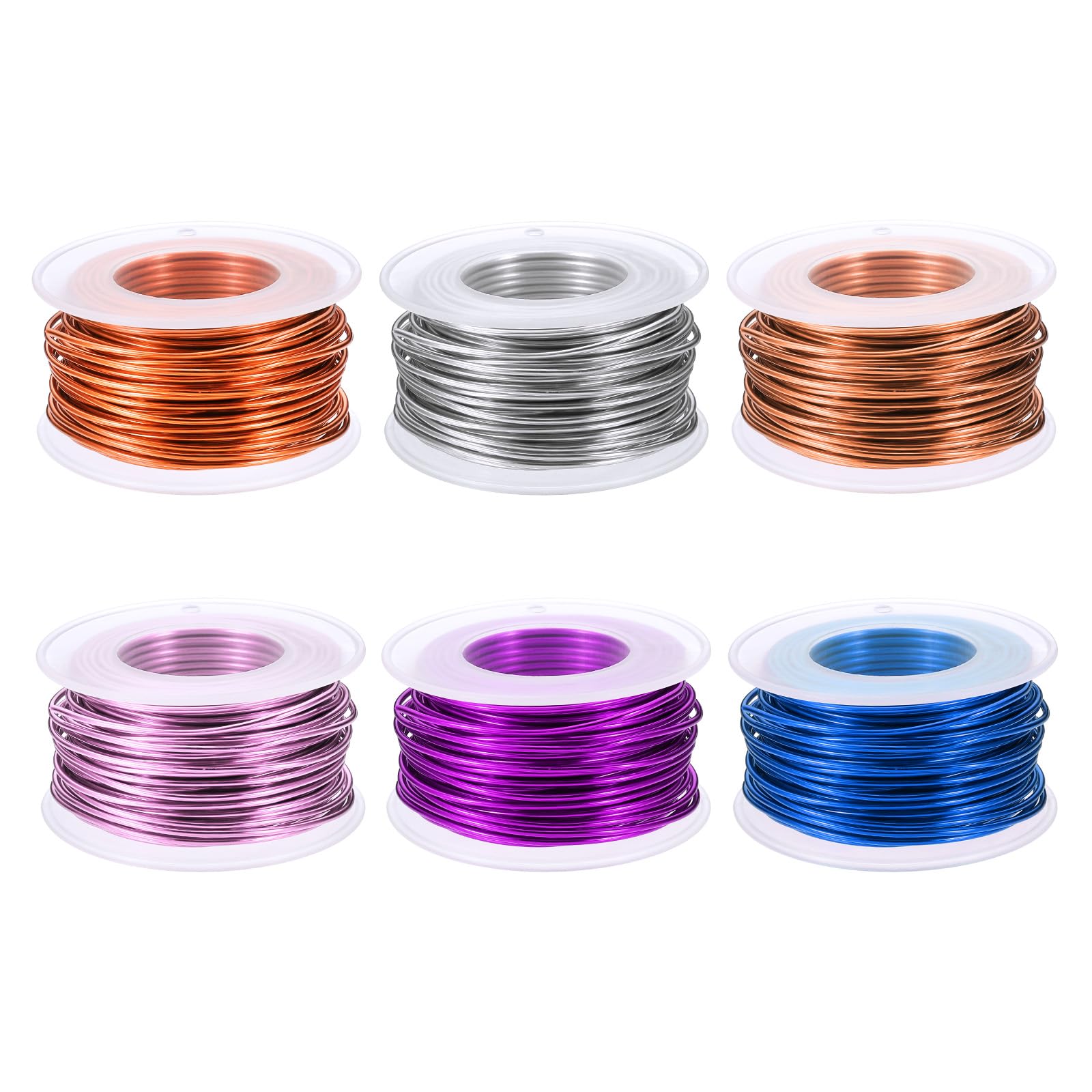 PATIKIL 15 Gauge 1.5 mm Aluminum Craft Wire, 49.2 ft Metal Wire 6 Roll Armature Bendable Wire for Jewelry Making Metal Wrap DIY, Light Pink/Silver/Sapphire Blue/Purple/Rose Gold/Orange Red