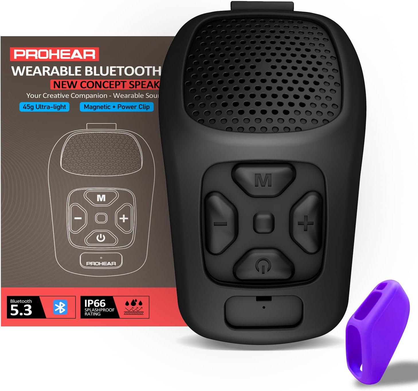 PROHEAR MC001 Wearable Bluetooth Speaker - Clip-On 45g Portable Small Speaker, Built in Mic & Voice Assistant IP66 Waterproof(Non-Magnetic), Working Man Gifts(Black)