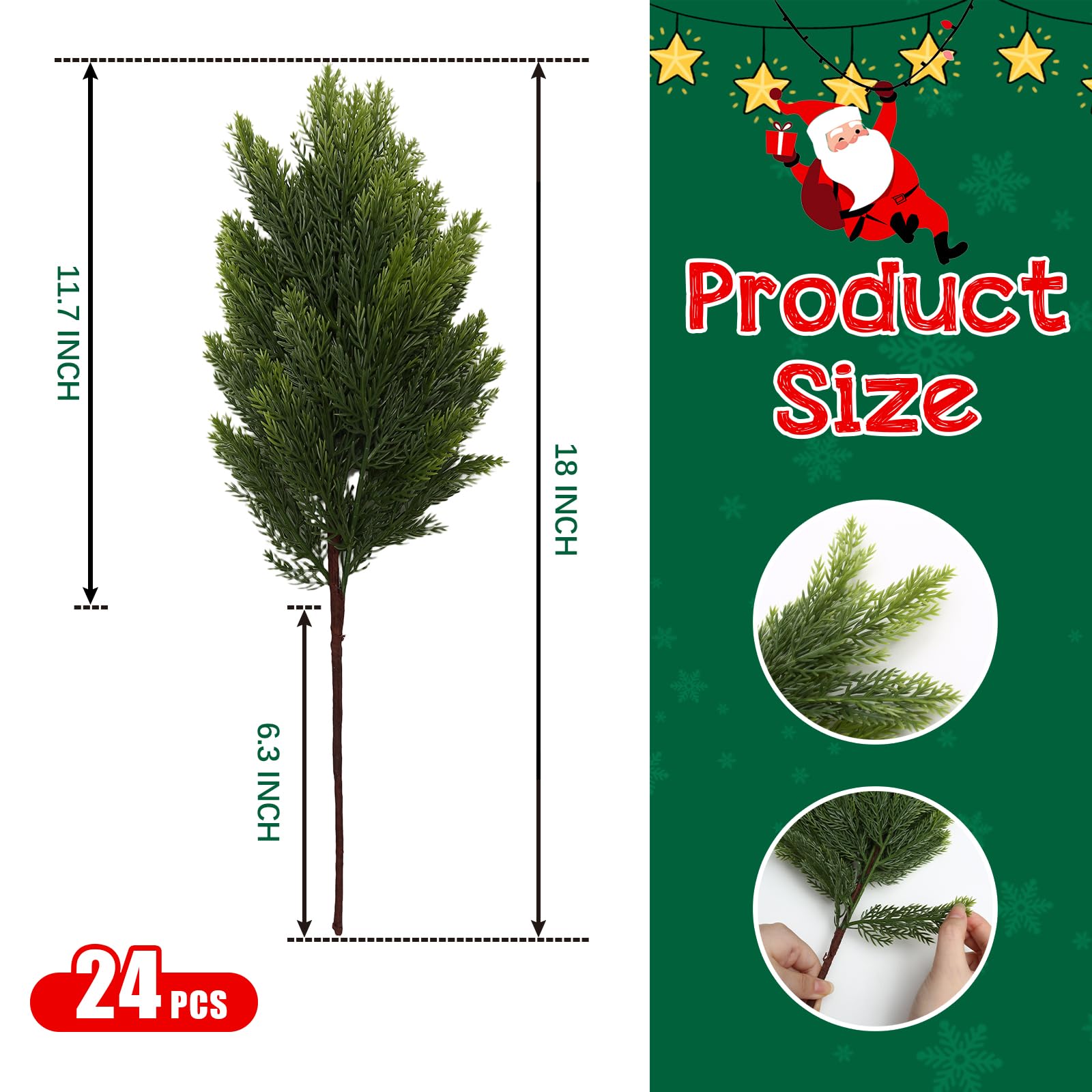 joyhalo Künstliche Zedernstiele aus Zedernholz, 45,7 cm, künstliche grüne Stiele für Vasen, Outdoor-Pflanzgefäße, Weihnachtsbäume und Outdoor-Heimdekoration, 24 Stück