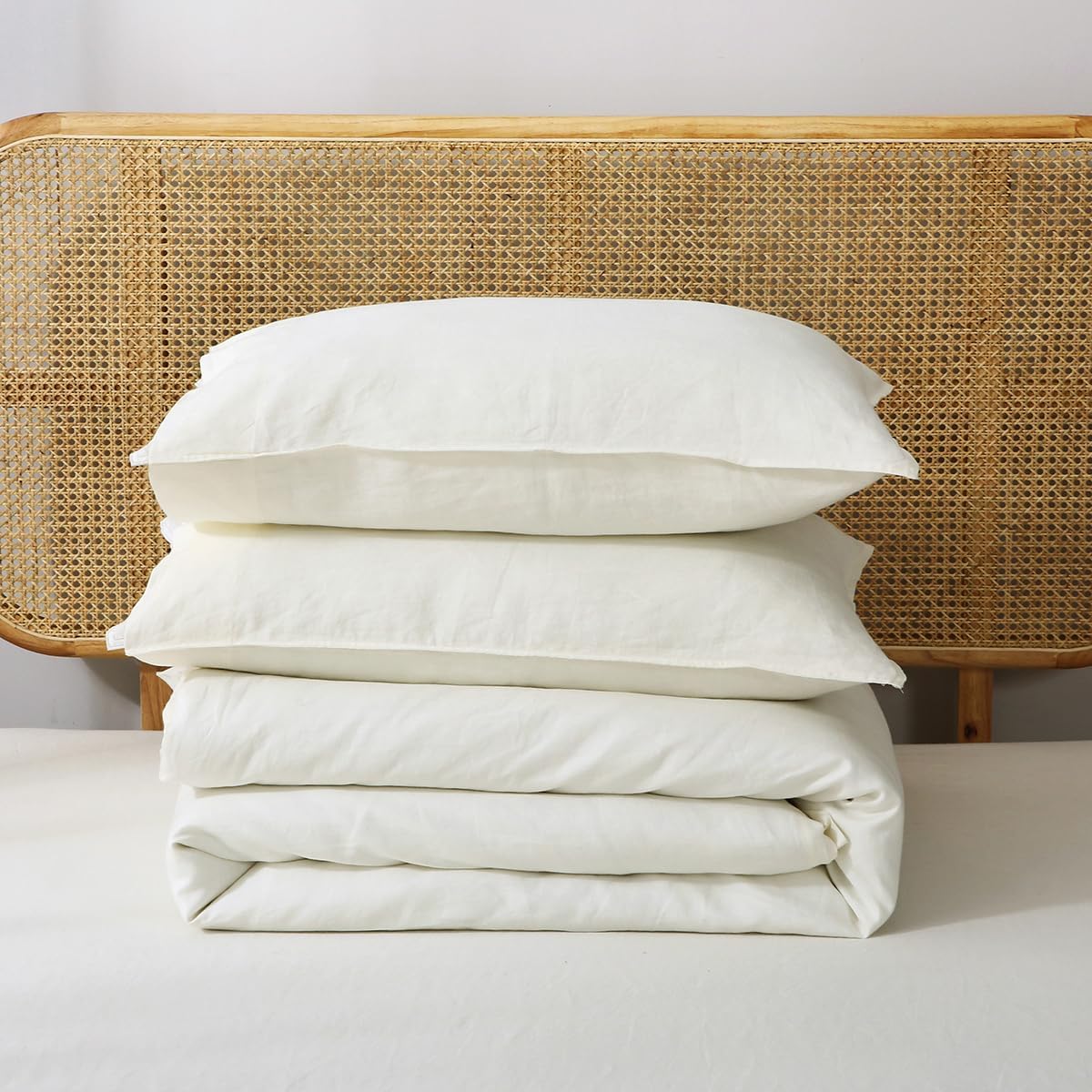 S VICTORY SYMBOL Bettwäsche-Set aus reinem Leinen, 100 % französisches Leinen, 3-teilig, 1 Bettbezug mit Knopfverschluss und 2 Kissenbezüge…