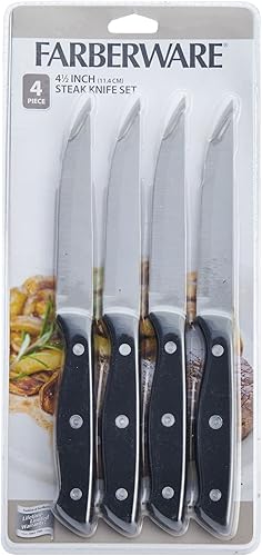 Miniatura 8 de Farberware Juego de cuchillos para carne de 4 piezas con triple remache, acero inoxidable de alto carbono, cuchillos afilados, cuchillos de cocina,