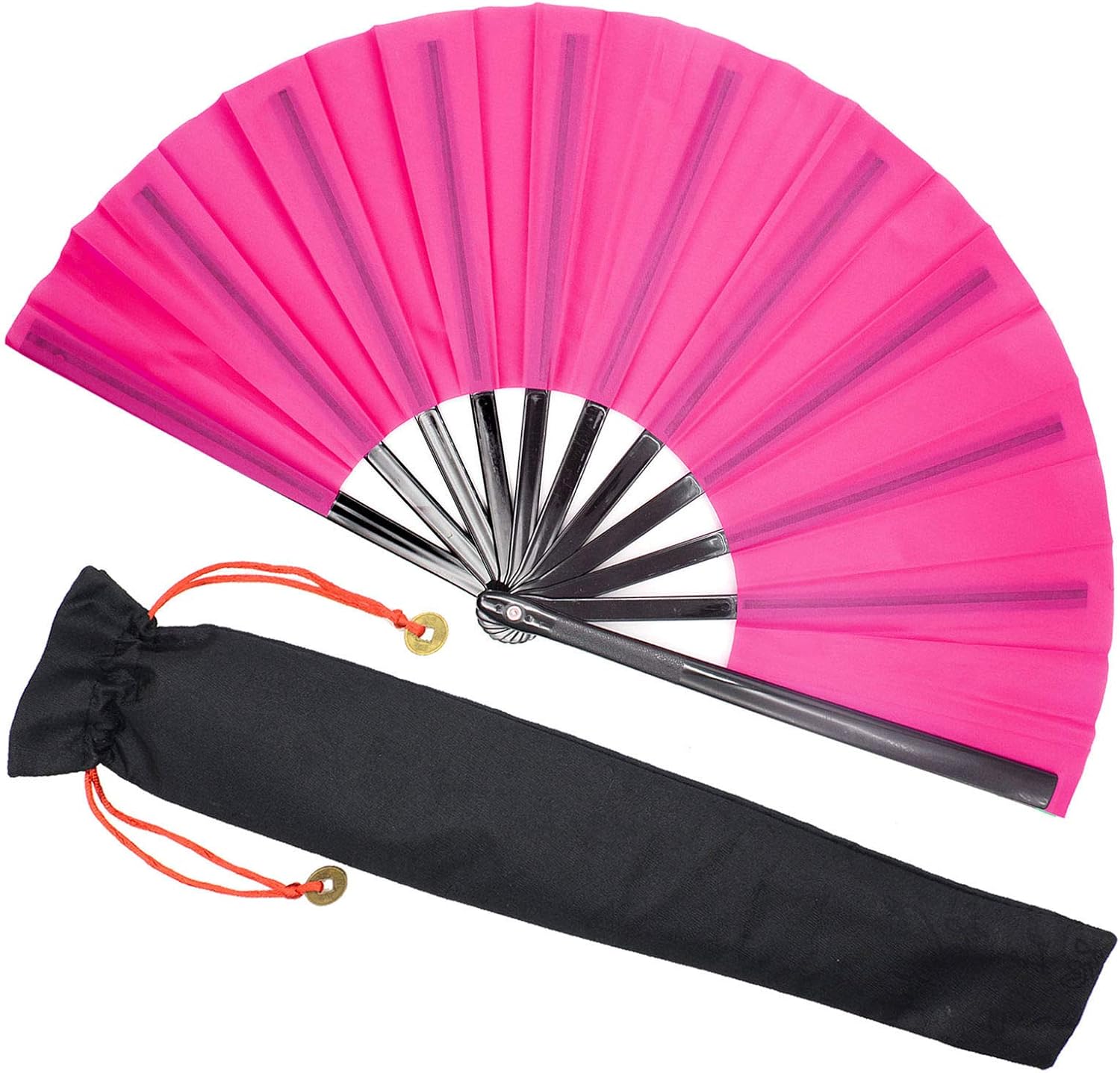 Zolee Large Rave Clack Fan for Line Dancing - Boots on the Ground Folding Hand Fan - Foldable Chinese Tai Chi Kung Fu Fan - for EDM, Music Festival, Hot Flashes, Event, Party, Dance (Black)