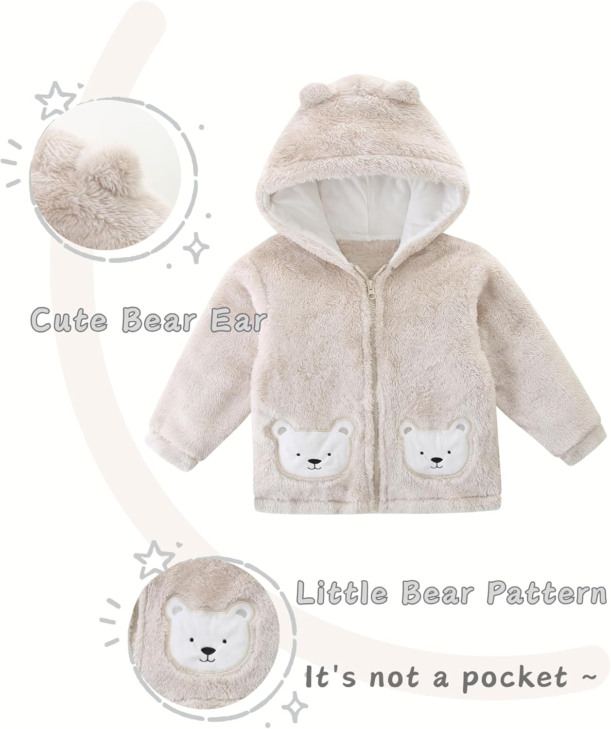 Unisex Baby Fleece Jacket Winter Sherpa Lined Hoodie For Girls Boys Cute Bear Ear Baby Outerwear 12M-5T - Image 2