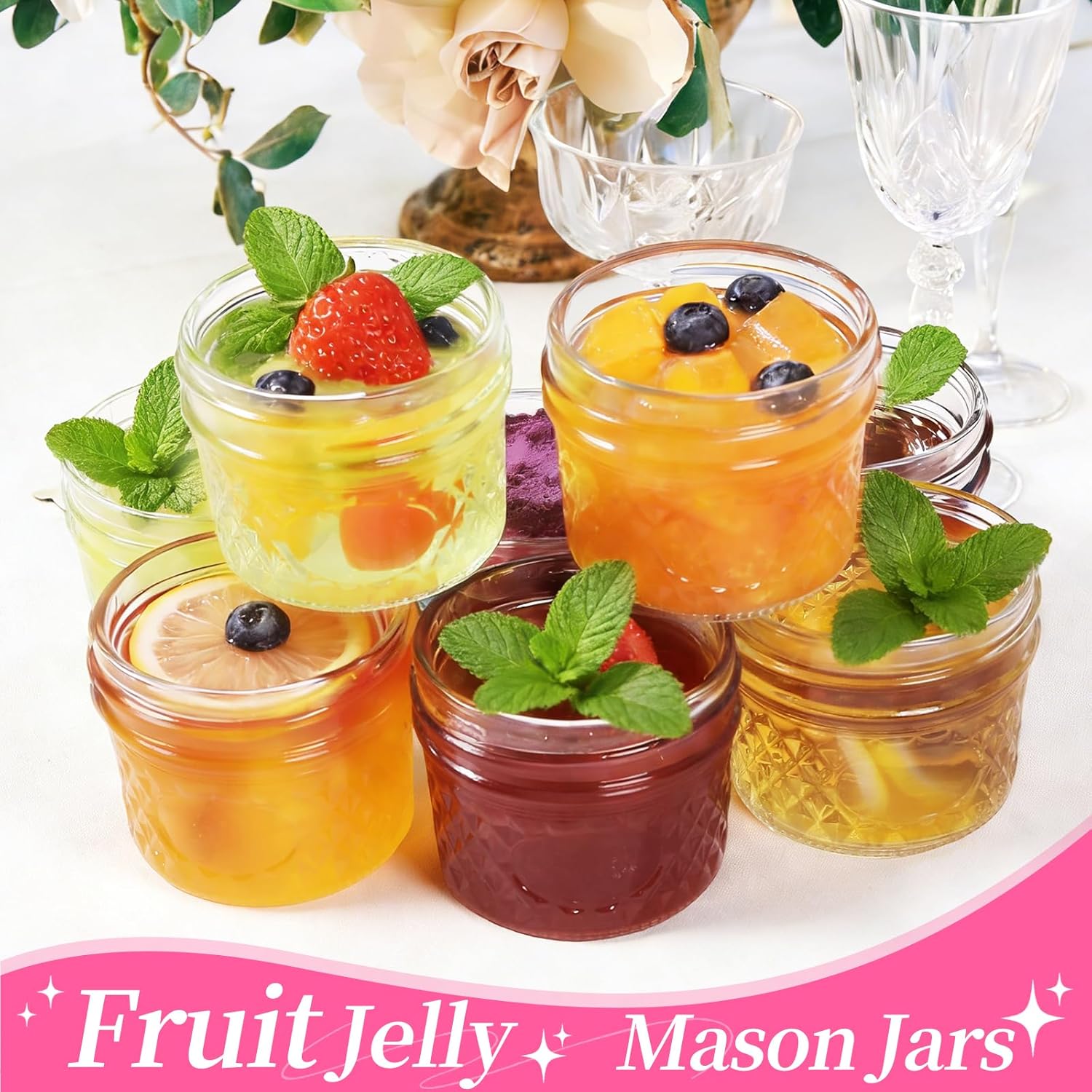 4oz Mini Mason Jars with Lids, Small Glass Jars with Decorative Accessories, Wide Mouth Glass Storage Canning Jar for DIY Crafts, Honey, Jam, Jelly, Party Favors (6 pack Split-Type Lid) - Image 4