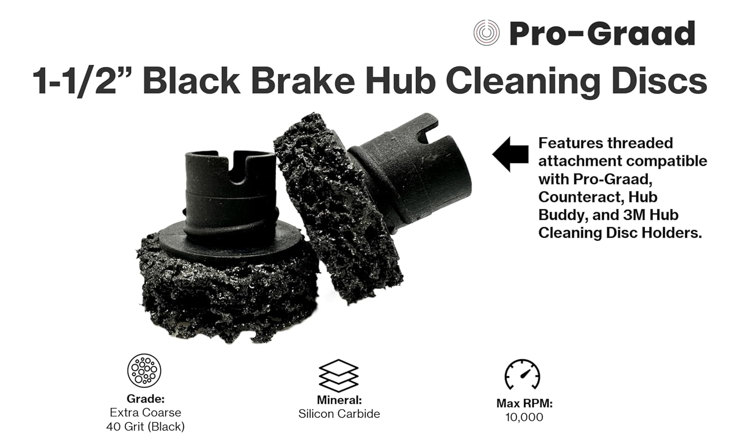 45150 10 Pack 1-1/2” Black Brake Hub Cleaning Discs, Brake Drum & Rotors, Around Wheel Studs Rust Removal, Replacement Pads Compatible with Pro Graad Counteract Hub Buddy & 3M Pad Holders