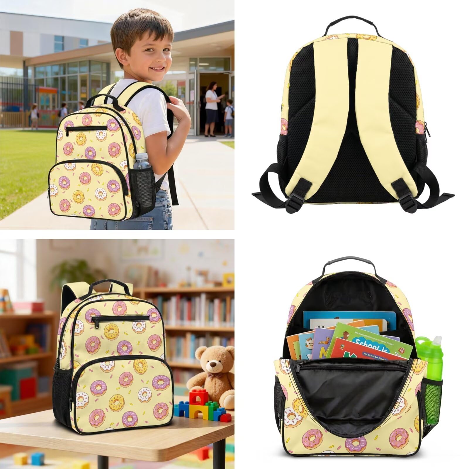 COEQINE Zaino personalizzato per bambini ragazze 6-7 con scatola per il pranzo borsa scuola prescolare per ragazze 4-5 asilo Daypack, Ciambella Giallo Carino, M, Casual