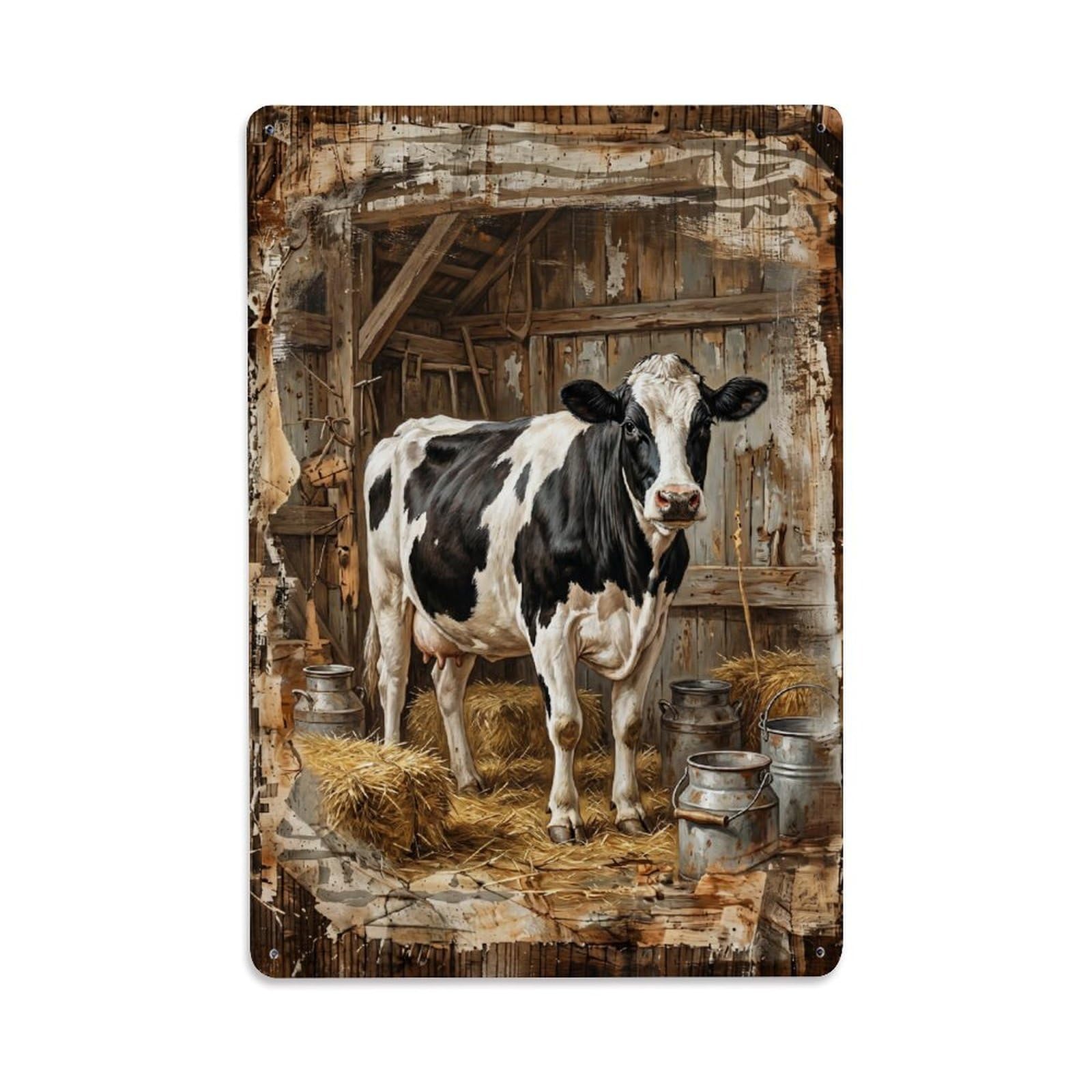 Holstein Cow Dairy Farm Fresh Milk Vintage Metal Tin Sign Plaque Wall Decor for Cafe, Club, Garden Metal Poster 8x12Inch
