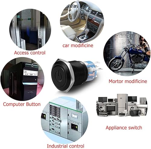 Miniatura 6 de Botón con símbolo de 19milímetros 1NO1NC SPDT ONOFF de metal negro, con cable adecuado para agujeros de montaje de 34 pulgadas., Rojo