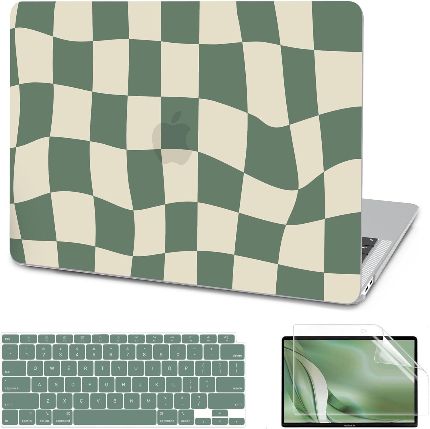 AKIT Compatible with MacBook Air 13 Inch Case M1 2022 2021 2020 2019 2018 A2337 A2179 A1932, Pattern Hard Laptop Shell+Screen Protector+Keyboard Cover for MacBook Air 13.3 Inch, Green Checkerboard AKIT Compatible with MacBook Air 13 Inch Case M1 2022 2021 2020 2019 2018 A2337 A2179 A1932, Pattern Hard Laptop Shell+Screen Protector+Keyboard Cover for MacBook Air 13.3 Inch, Green Checkerboard
