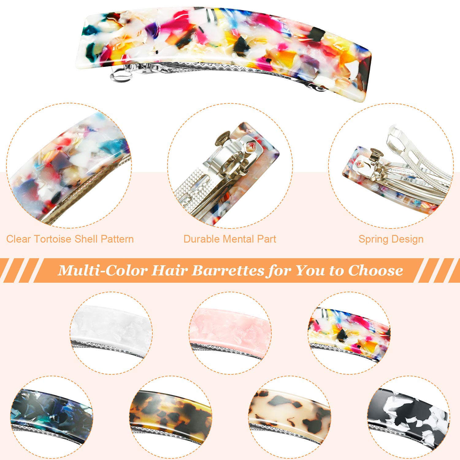 14 Pieces Acetate Hair Barrettes Skinny French Barrettes Tortoise Shell Automatic Hair Clips French Rectangle Barrette for Woman Ladies Fine Medium Thick Hair Supplies (Retro Agate) : Beauty & Personal Care