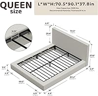 Vista 2 de RECCI Cloud Boucle Marco de Cama Queen Tapizado con Cabecero, Plataforma Acolchada de Espuma de 5 Pulgadas, Sin Somier, Fácil Montaje (Beige)