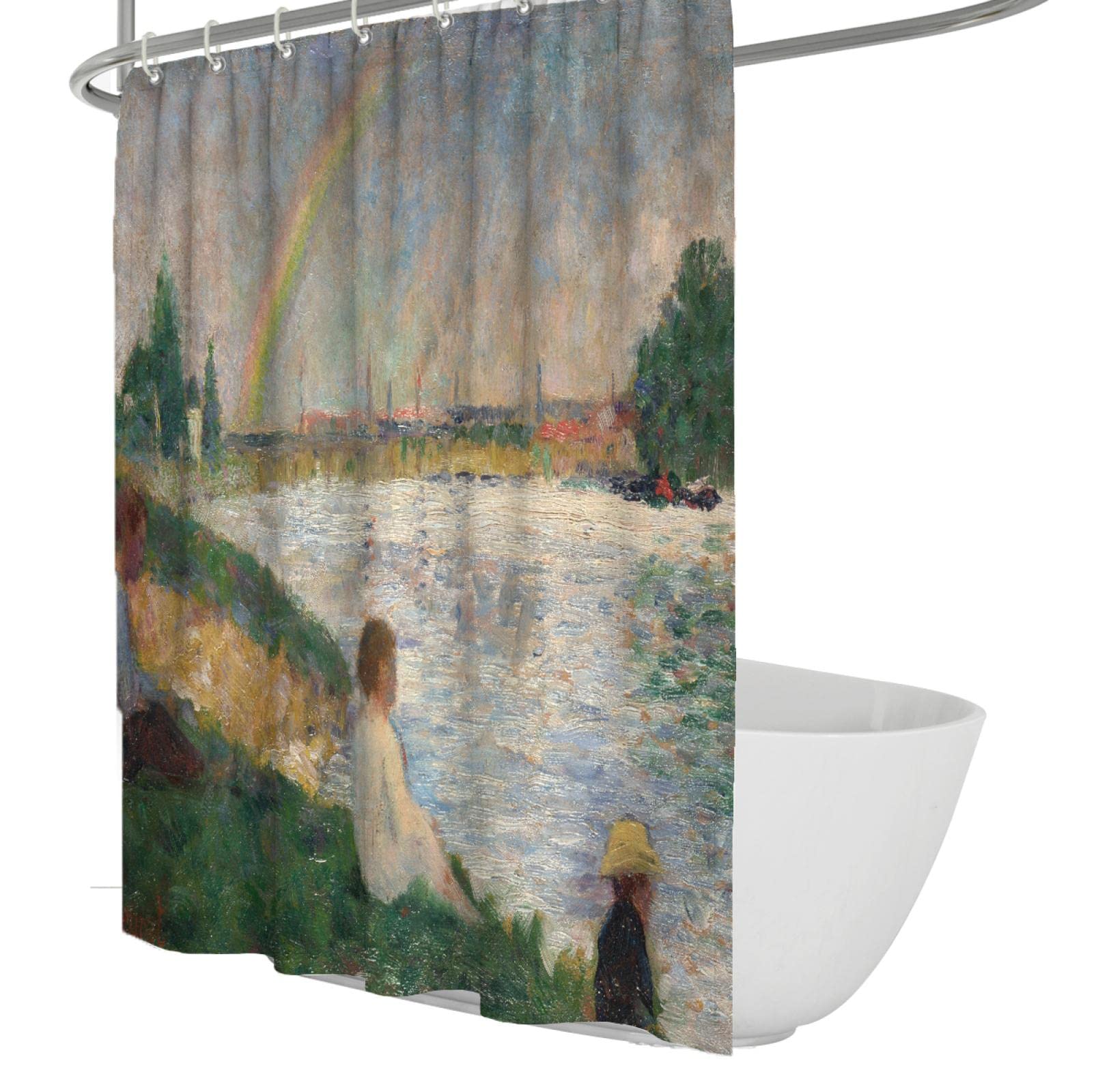 Georges Seurat Gemälde Druck auf Duschvorhang Eindrucksstil Stoff-Duschvorhang-Liner für Badezimmer Hotelqualität Design mit Haken W200 x L200cm