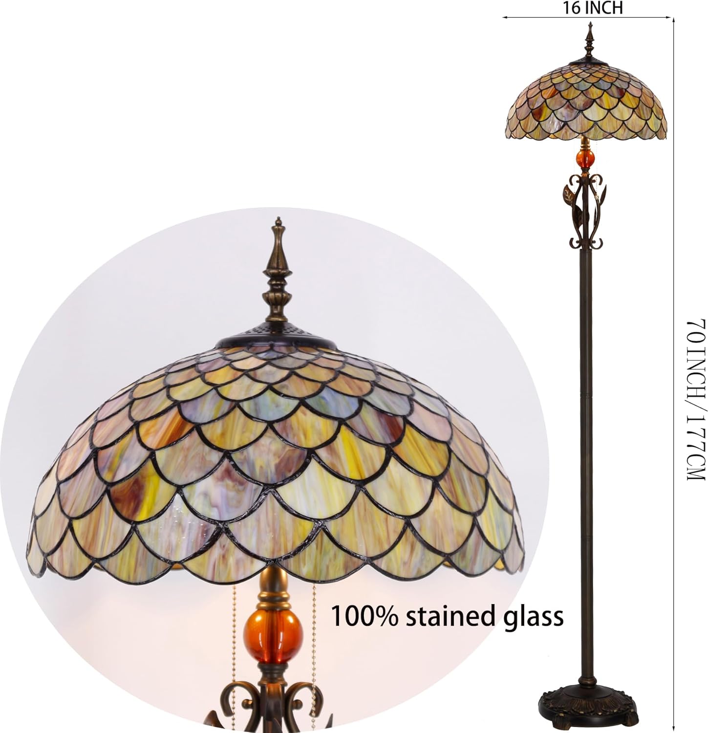 Tiffany Floor Lamp Stained Glass Standing Reading Lamp 16x16x70 Inches Antique Pole Corner Light for Bedroom Living Room (Fish Scales Style)