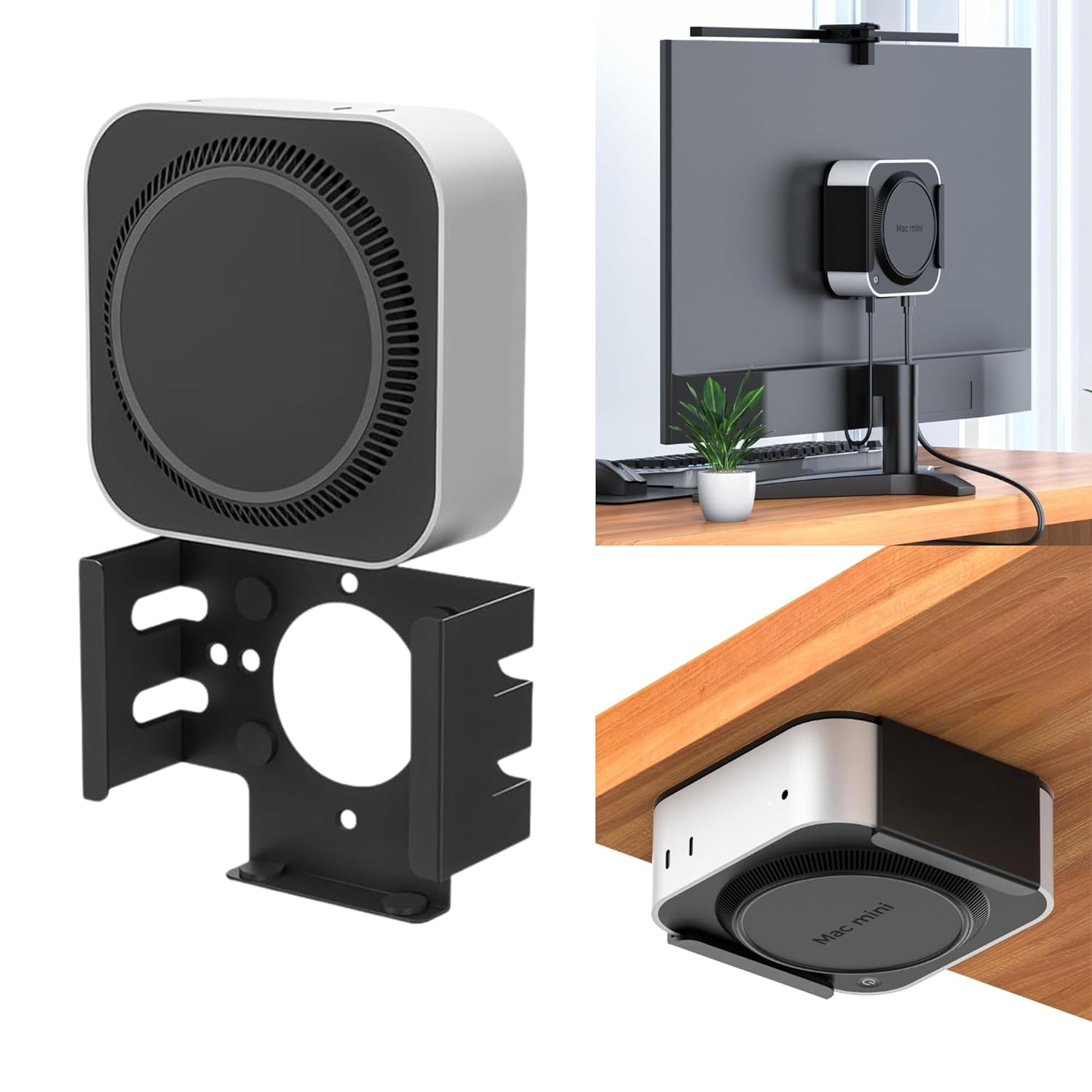 Desktop Mount for Mac mini M4 & M4 Pro | Stainless Steel Cooling Base with Airflow Design & Quick Power Button Access (3 in 1)