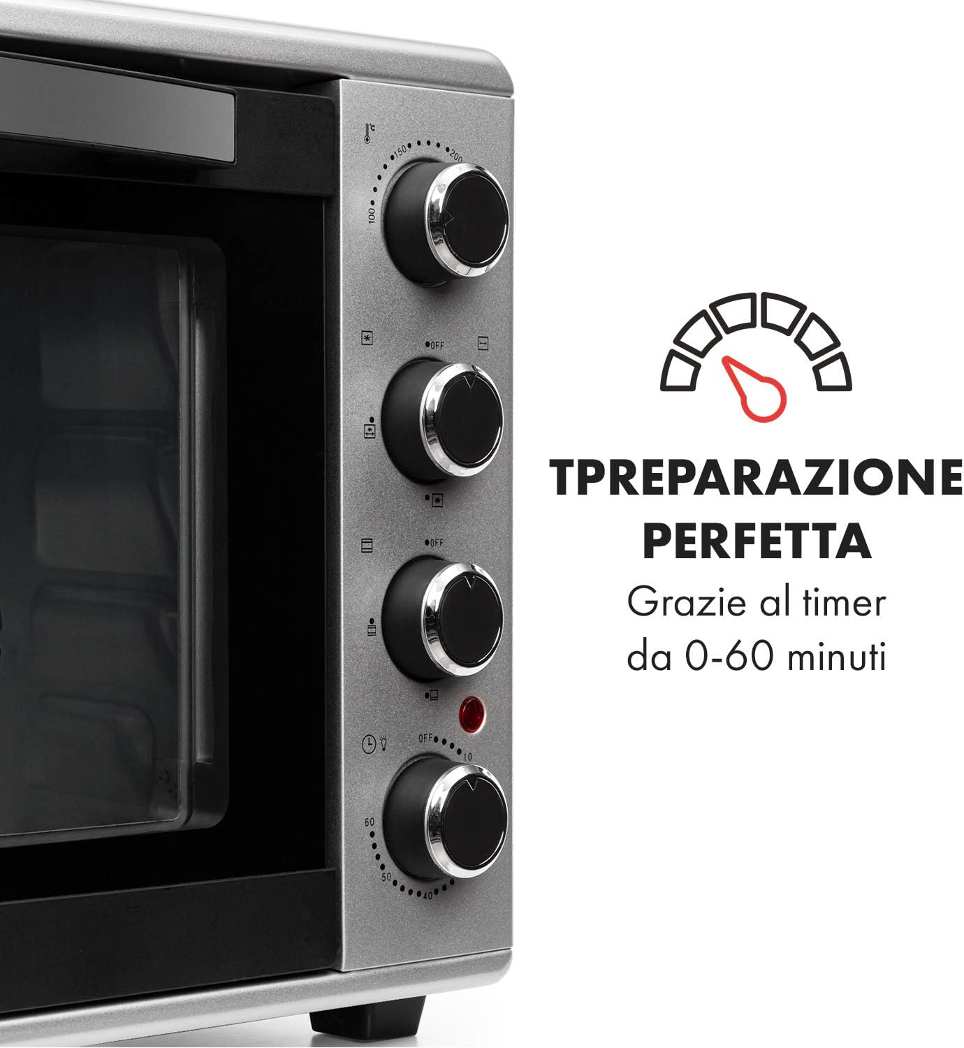 KLARSTEIN Masterchef - Fornetto Elettrico, Mini Forno Elettrico,  Temperatura: 100-230°C, Spiedo, Ventilato, Timer, Resistenza Sopra e Sotto,  Illuminazione Interna, Acciaio Inox, 2000 W, 60 L, Argento : Amazon.it:  Casa e cucina