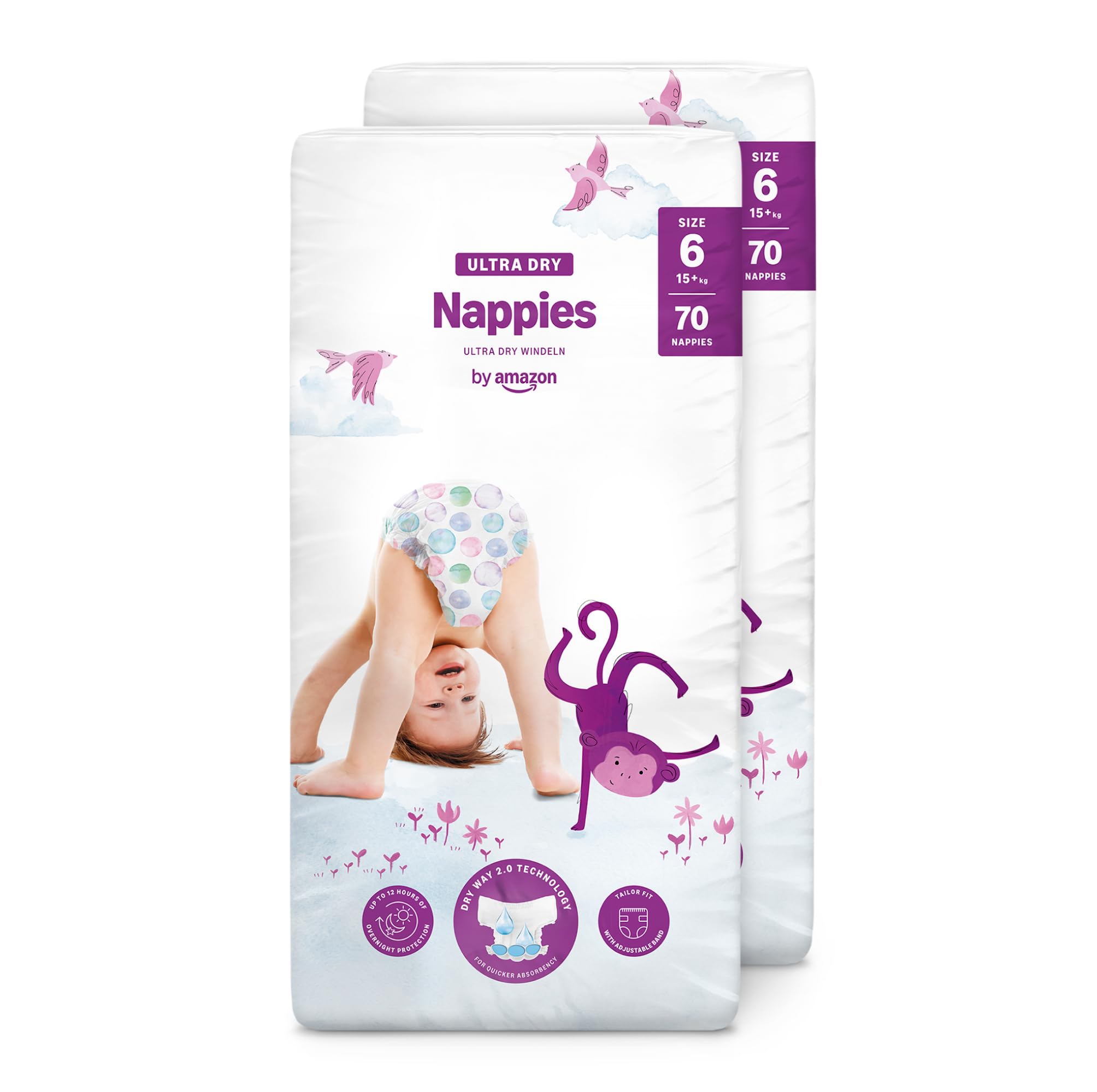 By Amazon Pannolini ultra asciutto, Taglia 6 (15+ kg), Con canali d'areazione, Bianco, 140 Unità (2 confezioni da 70) - Nuova versione (Stesso Prodotto Commercializzato in Preced