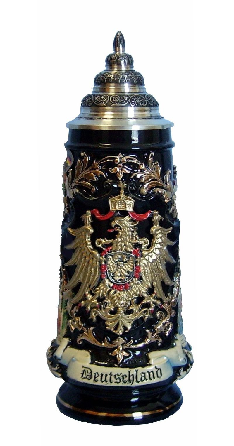 Jarra de cerveza alemana KING de 0,75 litros con diseño de águila de oro