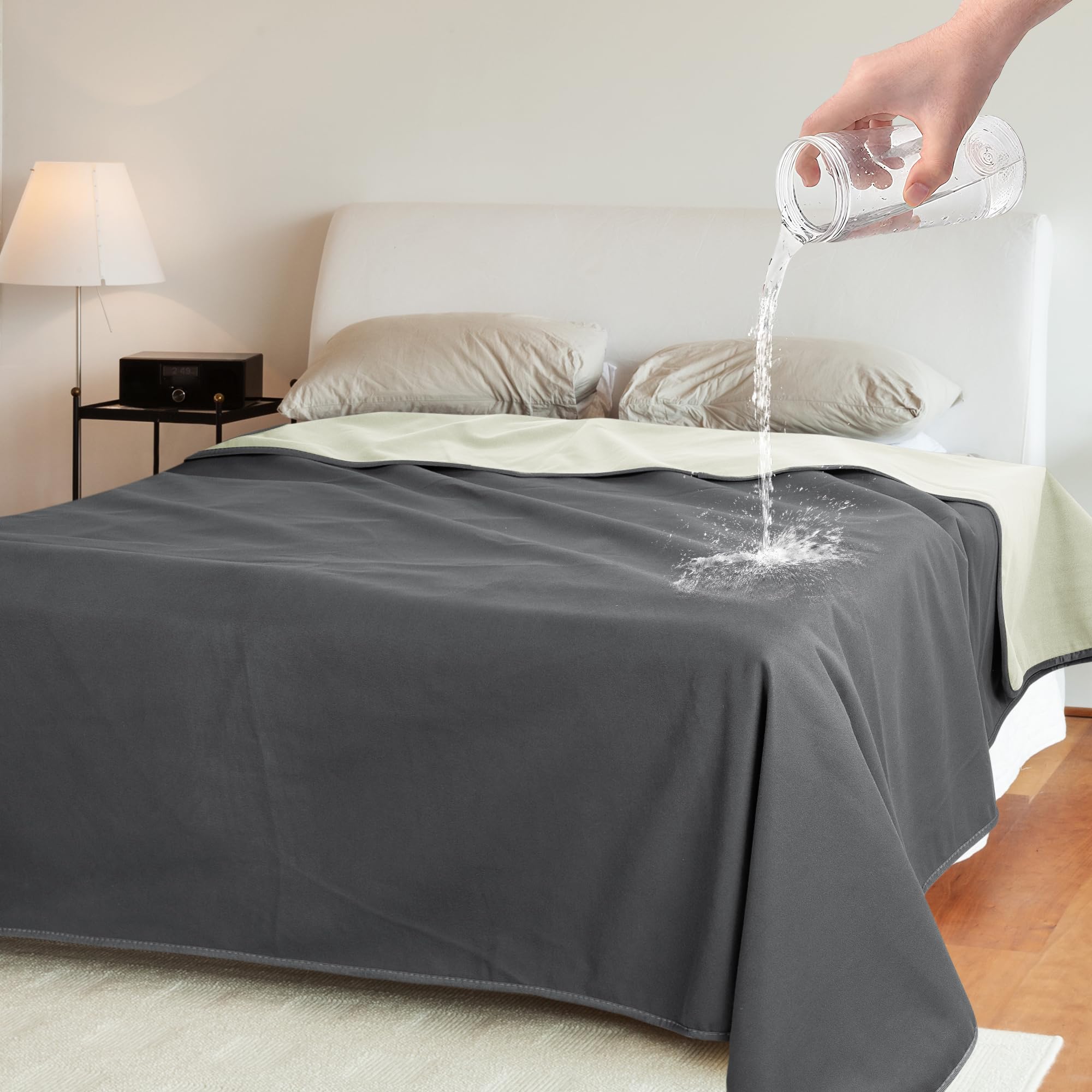 Catalonia Waterproof Blanket for Bed, Reversible Fleece Couch Sofa Furniture Protector, Leak Proof Dog Blankets, Grey