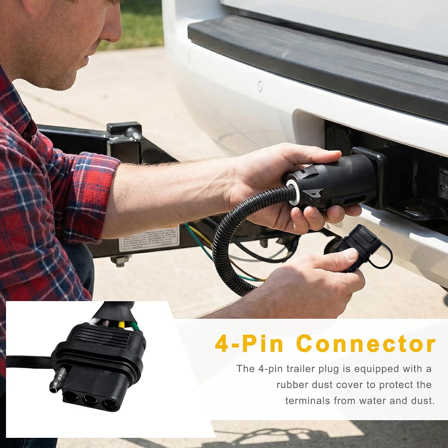 7 Pin to 4 Pin Trailer Adapter, 7 Way Blade to 4 Way Flat Trailer Wiring Plug Connector with Anti-Dust Cap, 7-Way to 4-Way Trailers Plug Wire Connector for RV Truck Caravan Boat