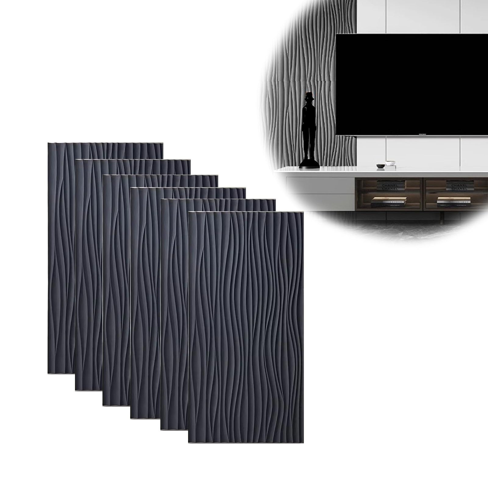 Paneles decorativos pared negros Vibeo, panel de pared ondulado 3D de poliuretano para interiores 7