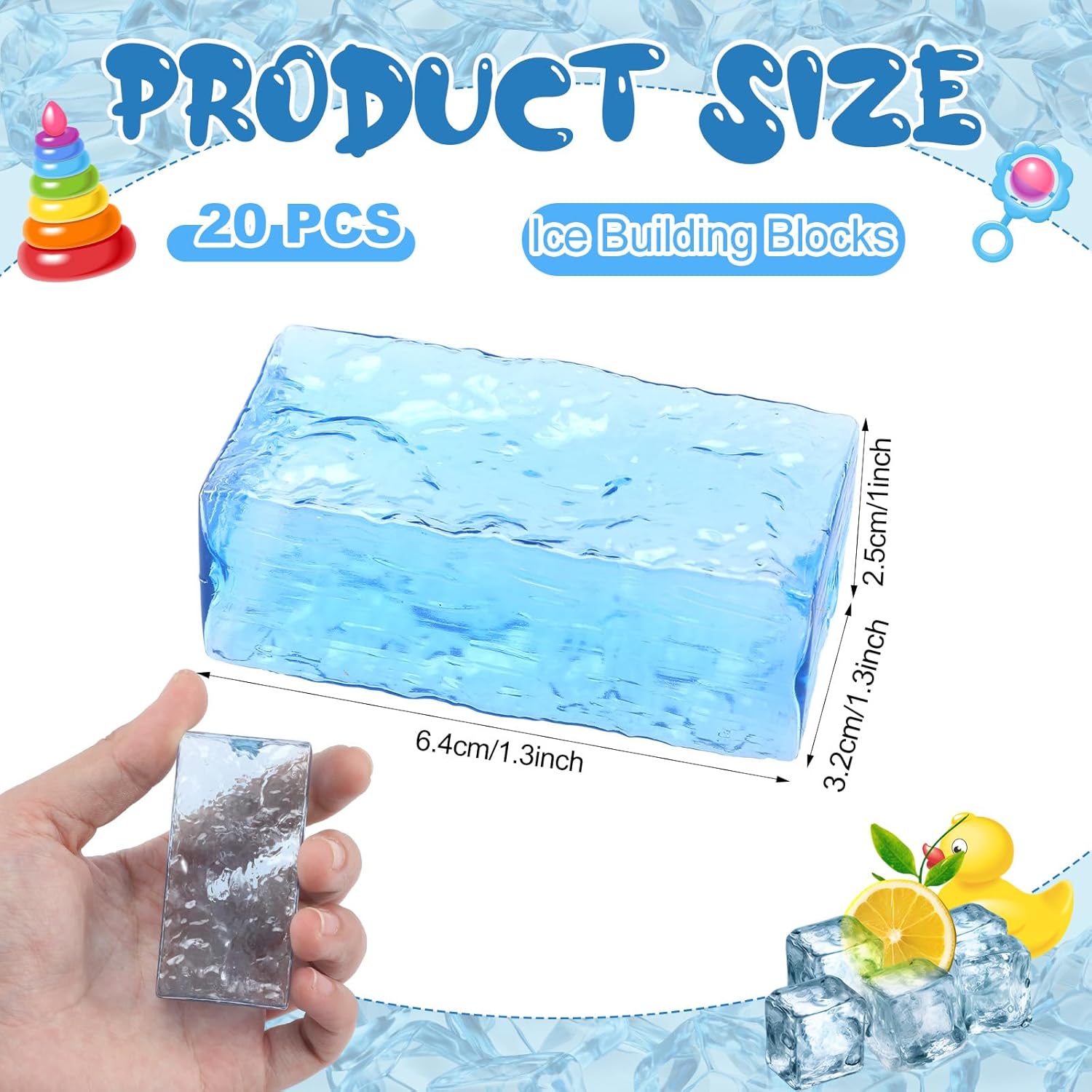 Civaner 36 Pcs Ice Blocks for Kids - Ice Building Blocks Toys Hollow Stacking Bricks Engineering Accessories Gifts for Christmas Winter (Small) 36 Small