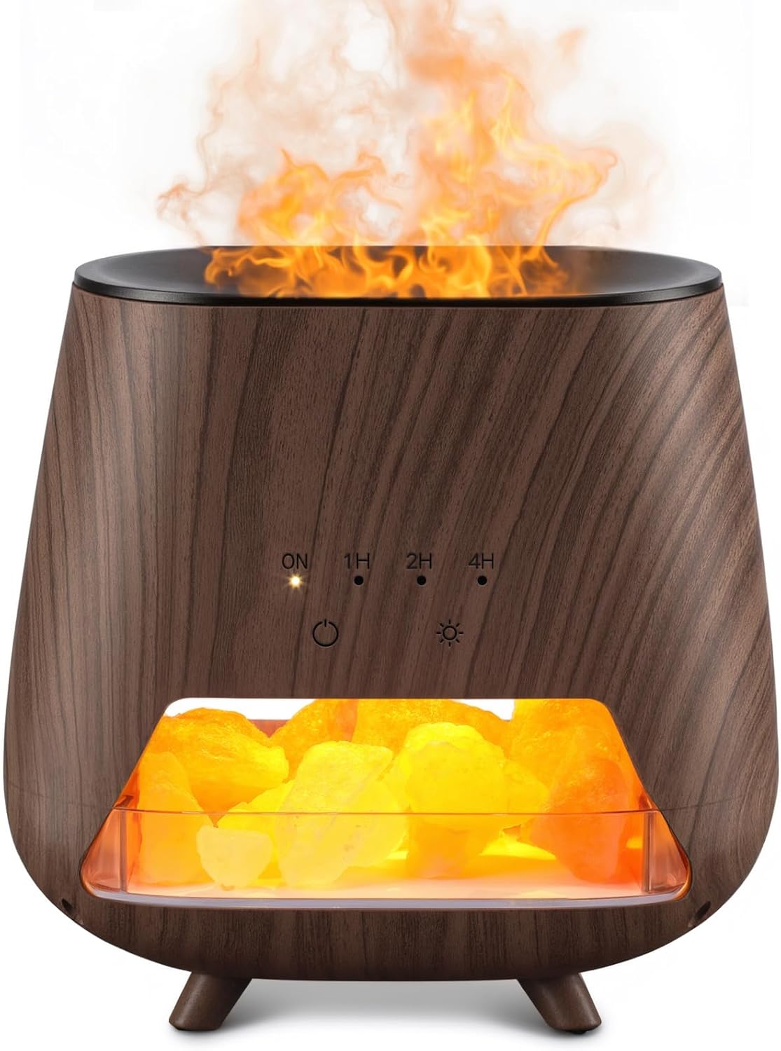 Essential Oil Diffuser for Home: 200ml Wood Grain Aromatherapy Diffuser with Himalayan Pink Salt Rock, Scent Diffusers with Auto Off Function and 9 Colors LED Night Light for Bedroom, Black