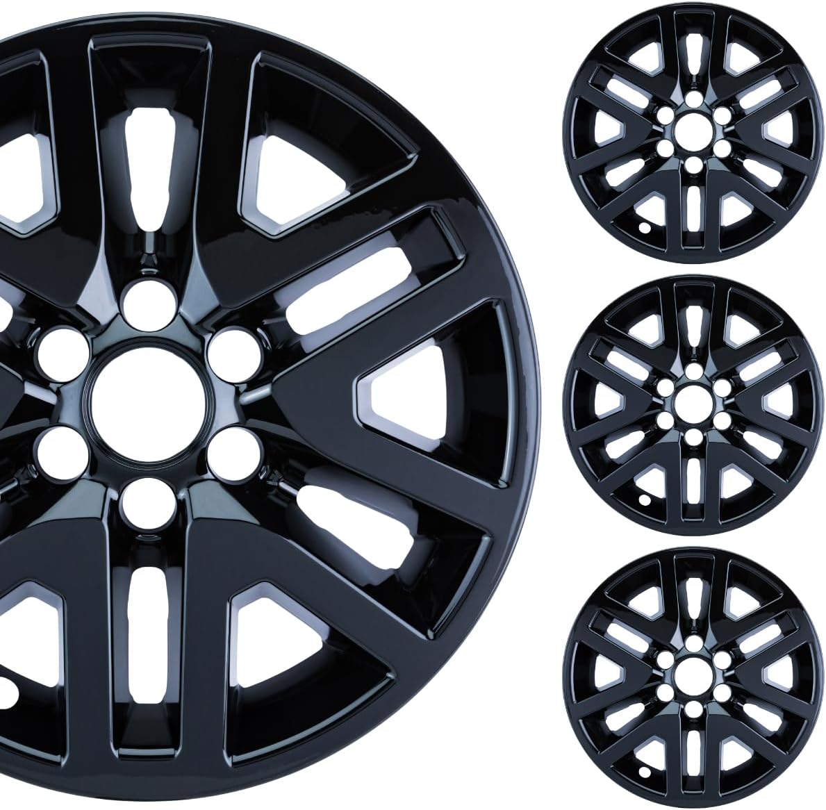 PACRIM 16" Gloss Black Wheel Skin Set Made Compatible with Nissan Frontier (2014-2020) | Durable ABS Plastic Cover Hubcap | Fits Directly Over OEM Wheel