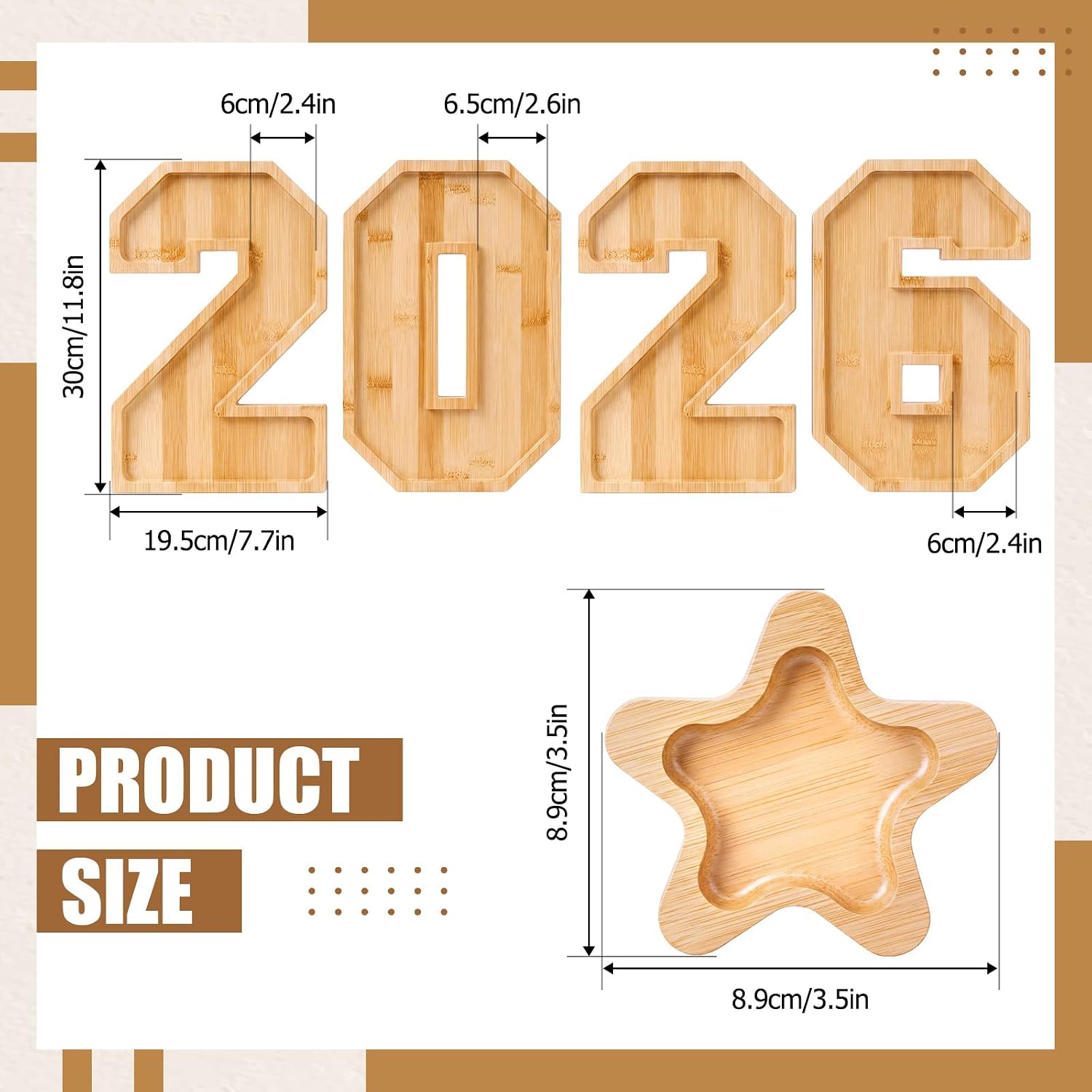 Rtteri 2026 Charcuterie Graduation Numbers Fillable Wooden Display Boxes with 2 Star Dip Bowls Class of 2026 Fillable Food Serving Trays Reusable Charcuterie Boards for Graduation Party Decorations