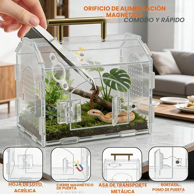 Foto 3 de 7 de ZHITENG 360°Caja de Reptiles Acrílica, 17x15x12cm Terrario Acrílica con Asa