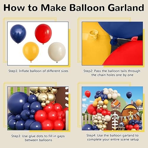 Miniatura 6 de Kit de arco de globos de graduación, 120 piezas de guirnalda de arco de globos de béisbol retro rojo azul marino amarillo blanco arena metálica