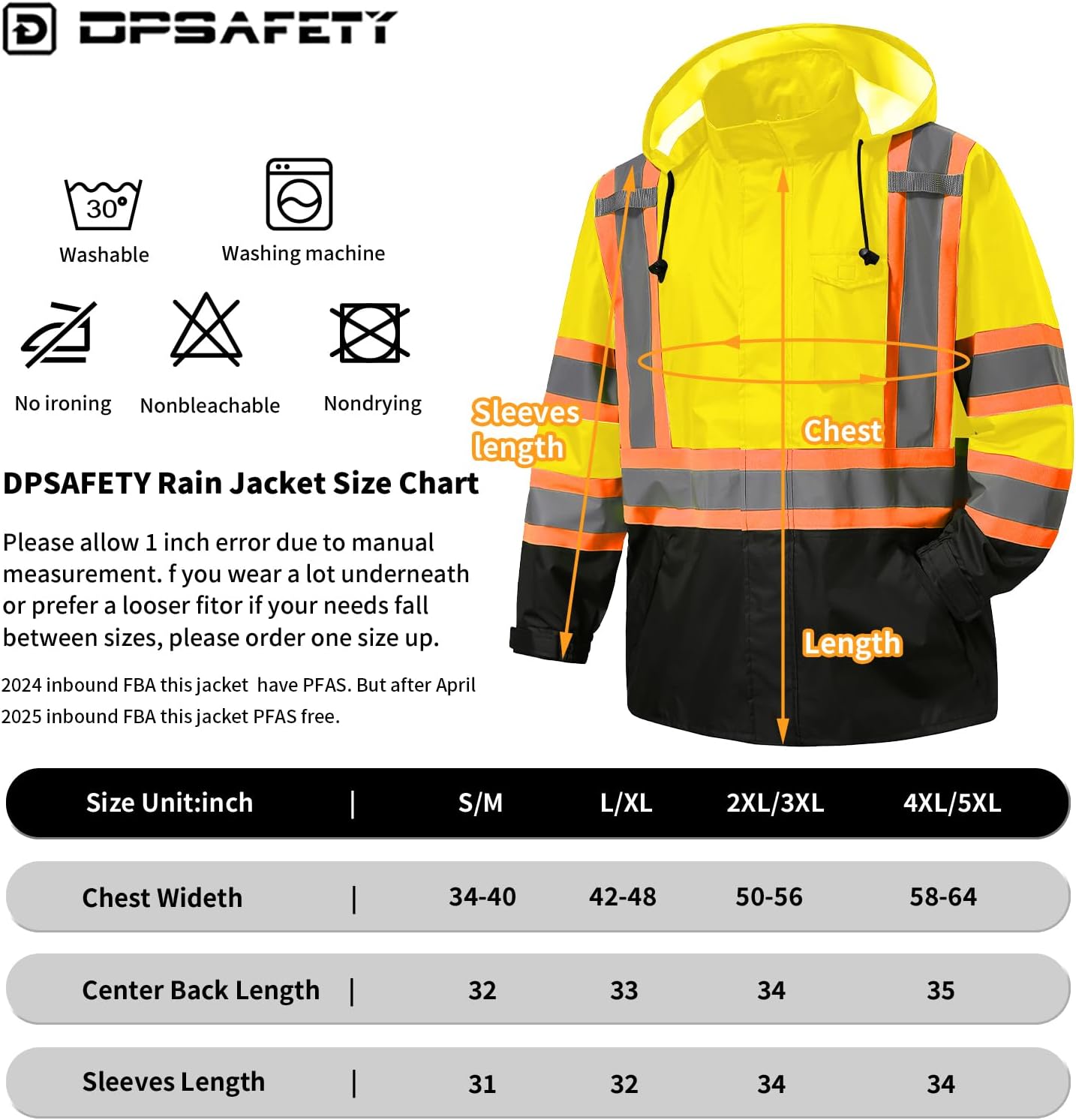 Reflective Rain jackets for men waterproof,Hi Vis Safety Coat With Reflective Strips,High Visibility Class 3 Rain jackets With 2 large pockets,Zipper,Lime,SM/MD - Image 7