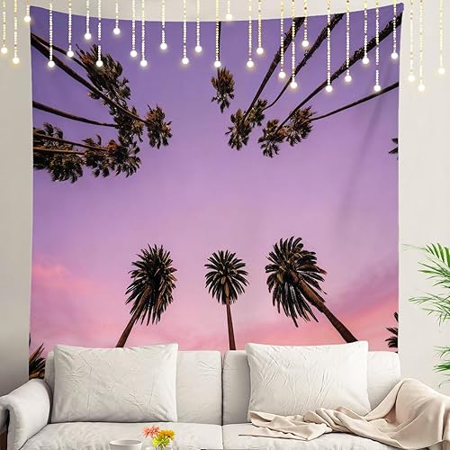 Miniatura 75 de Shrahala Palm Trees Los Angeles - Tapiz psicodélico grande para dormitorio y sala de estar (51.2 x 59.1 pulgadas, azul 1)