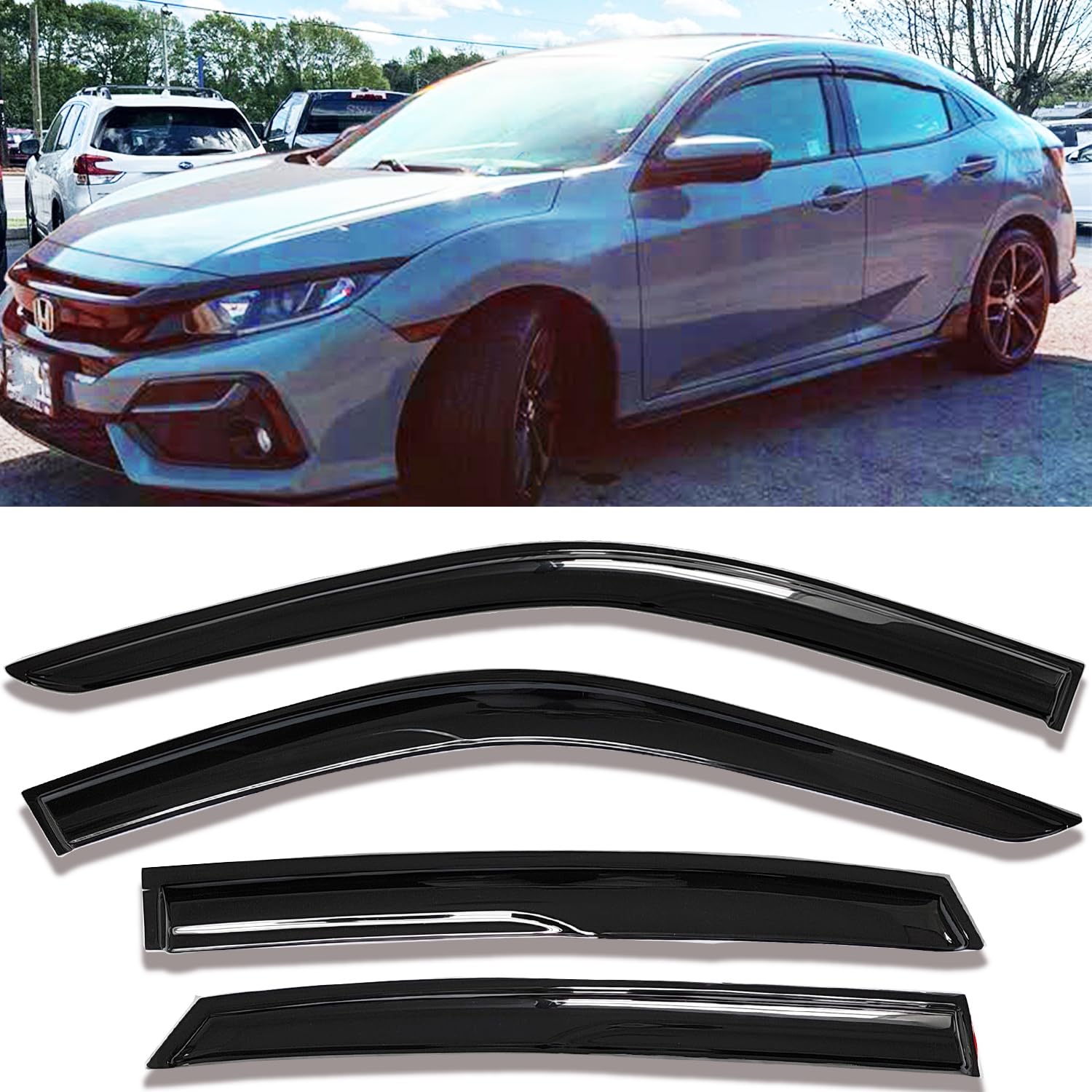 4-Piece Smoke Tinted Window Visors For 2022-2024 Civic Sedan - Tape-On Deflectors